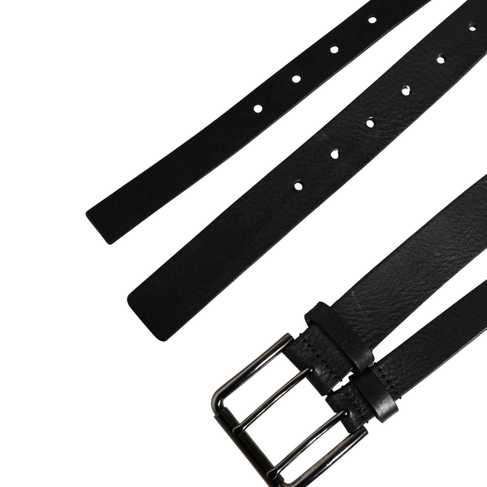 Dolce & Gabbana Black Double Strap Leather Silver Buckle Belt