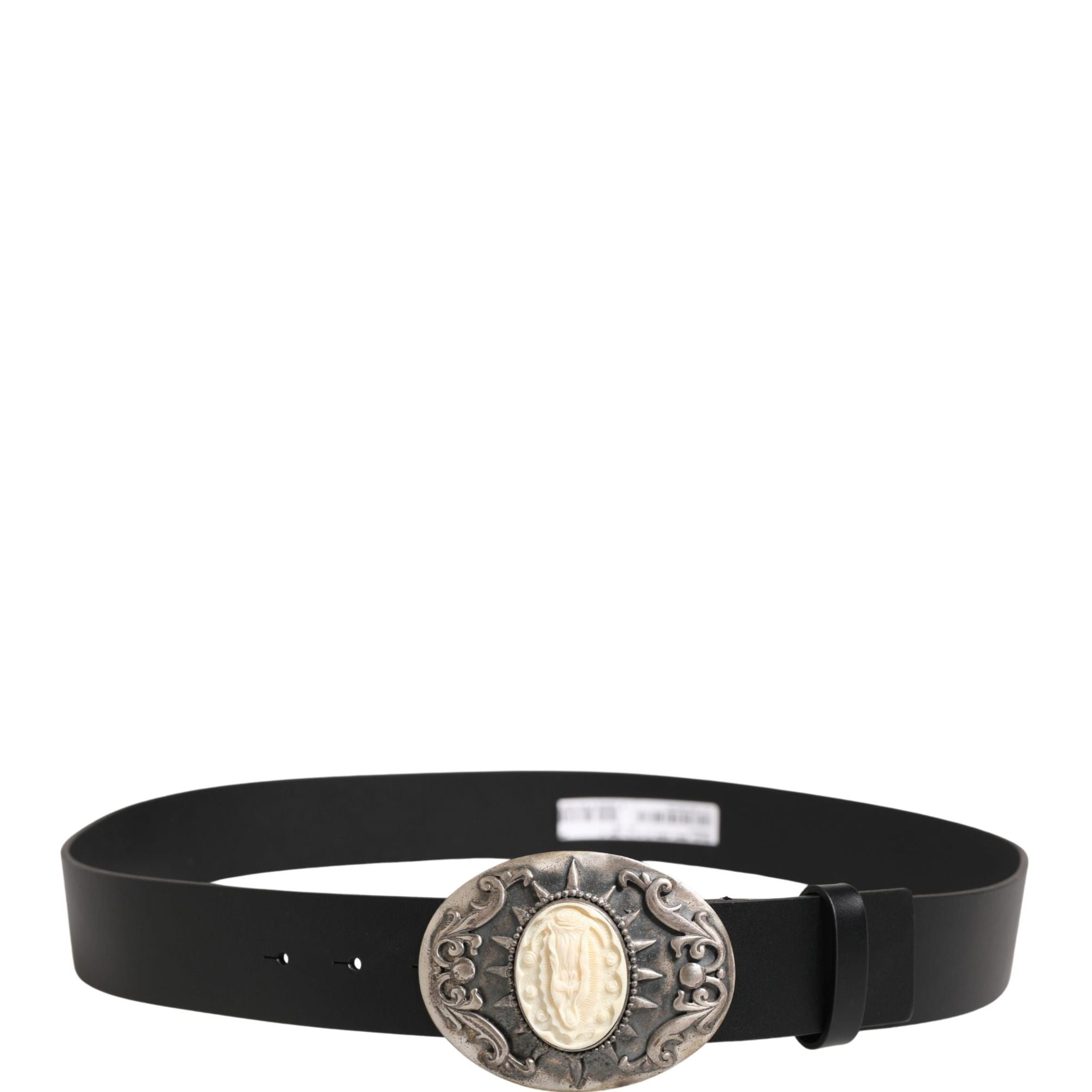 Dolce & Gabbana Black Calf Leather Ornate Metal Buckle Belt