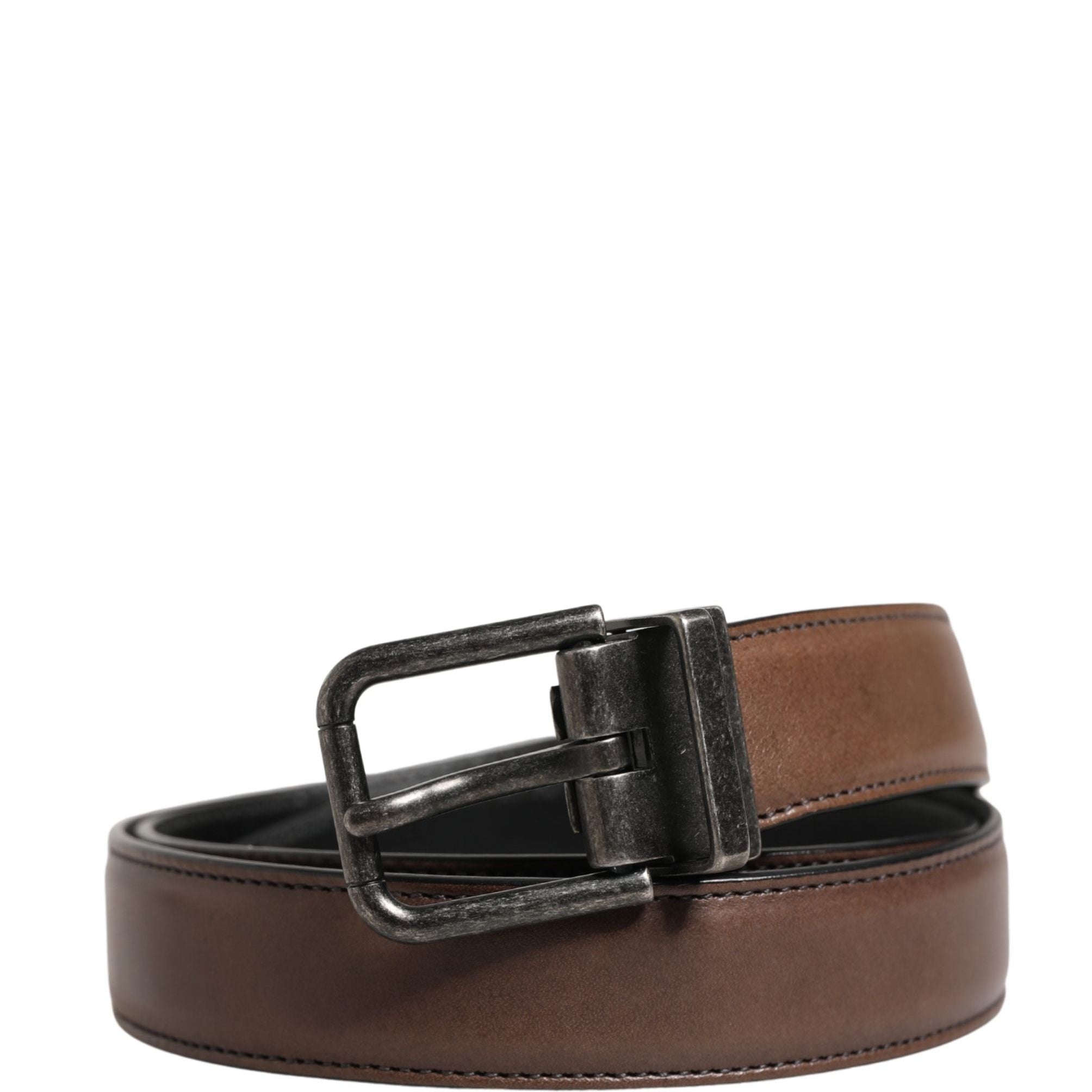 Dolce & Gabbana Men Brown Classic Leather Metal Buckle Belt