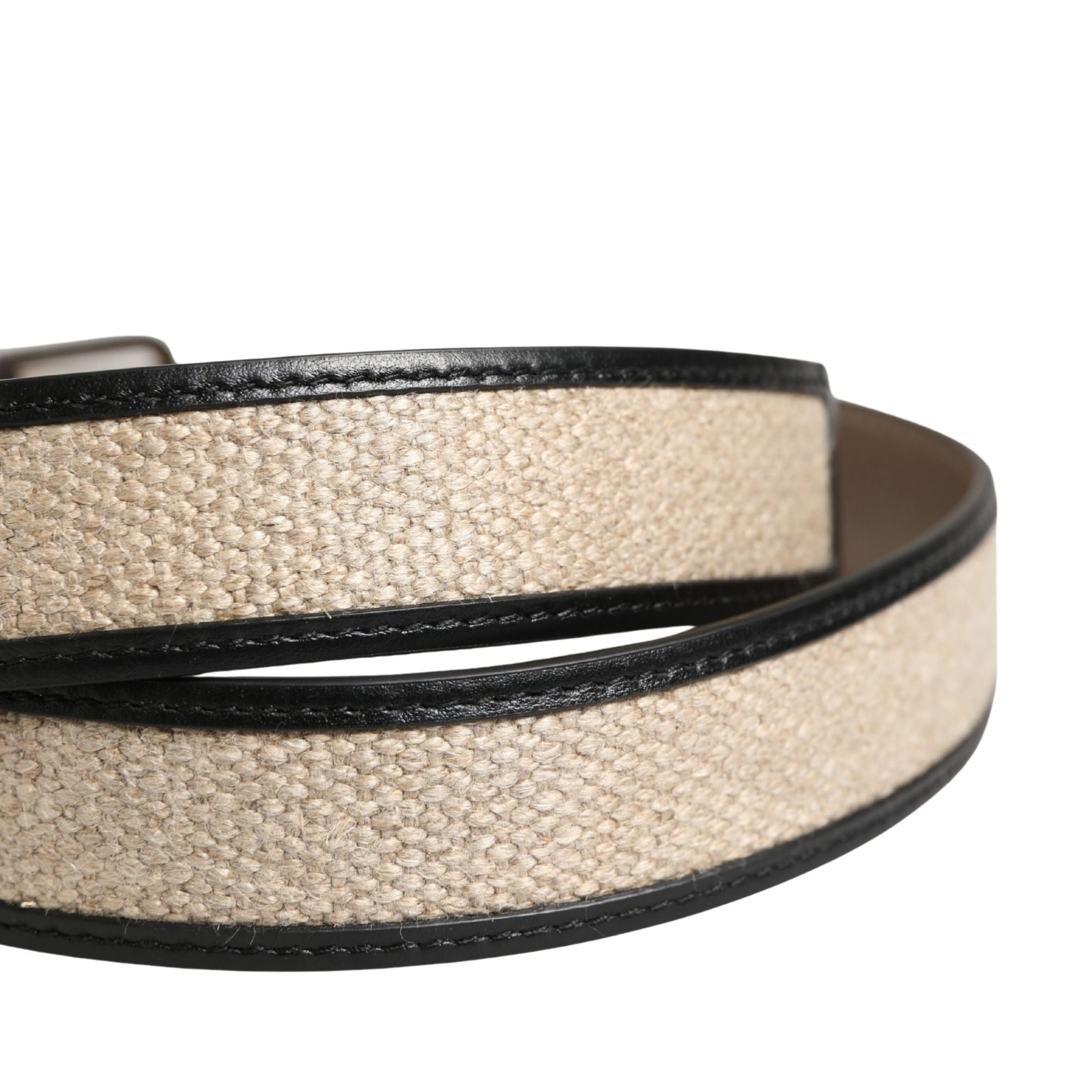 Dolce & Gabbana Men Beige Woven Leather Metal Buckle Belt