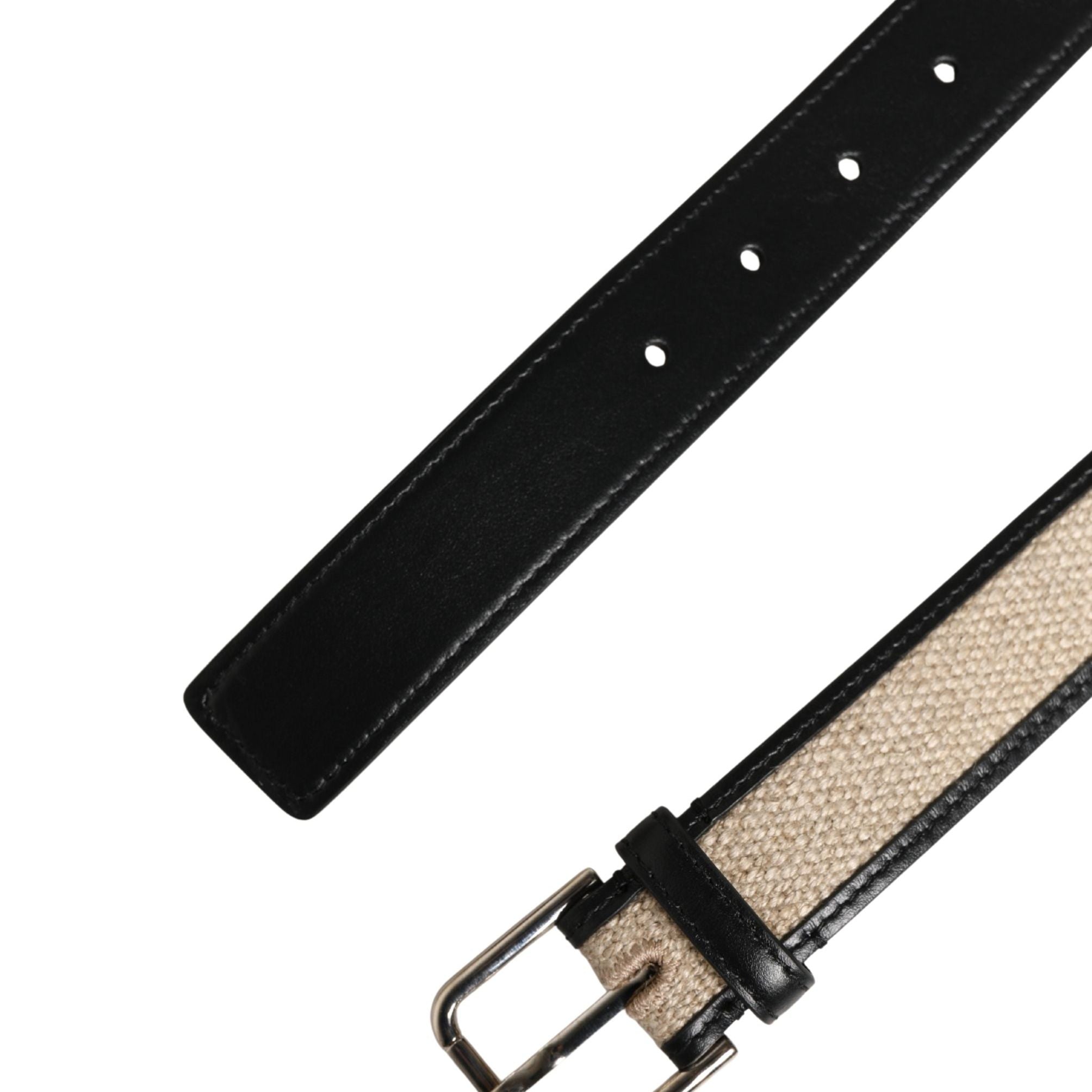 Dolce & Gabbana Men Beige Woven Leather Metal Buckle Belt