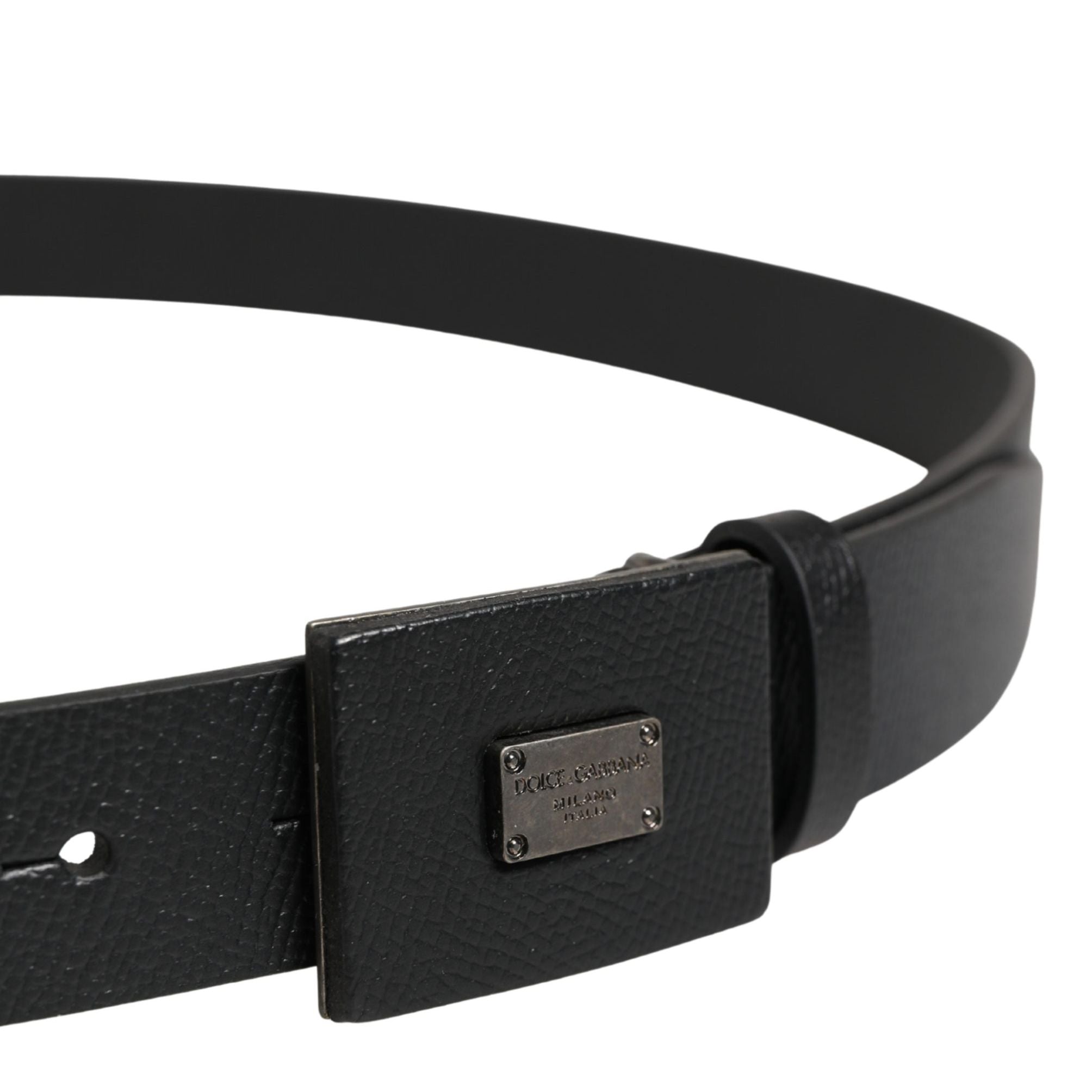 Dolce & Gabbana Men Black Calfskin Leather Square Buckle Belt