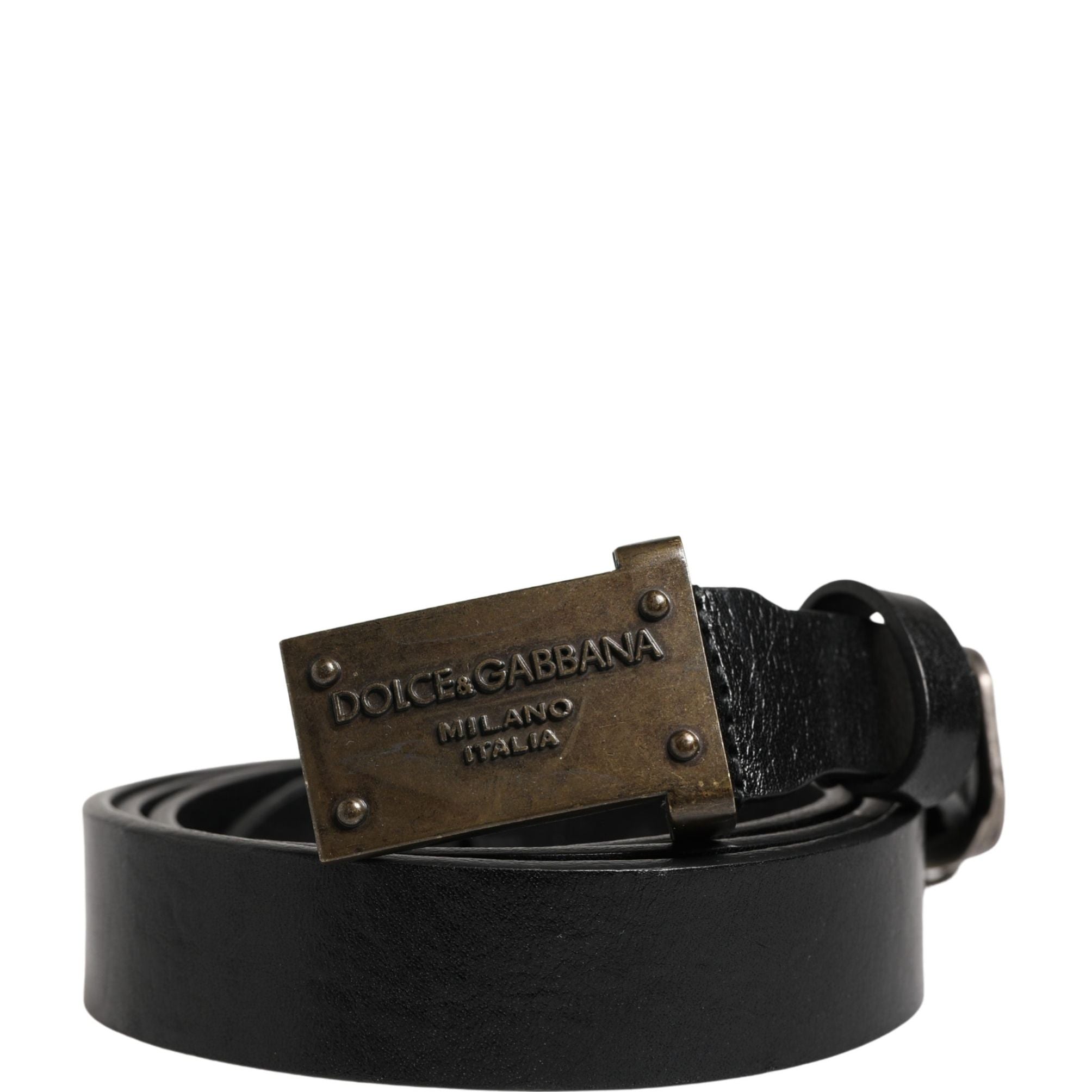 Dolce & Gabbana Men Black Classic Leather Logo Buckle Belt