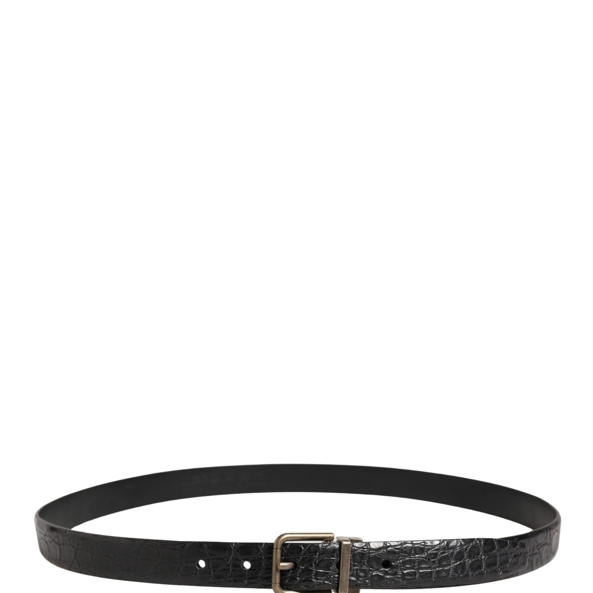 Dolce & Gabbana Men Black Exotic Leather Metal Buckle Belt
