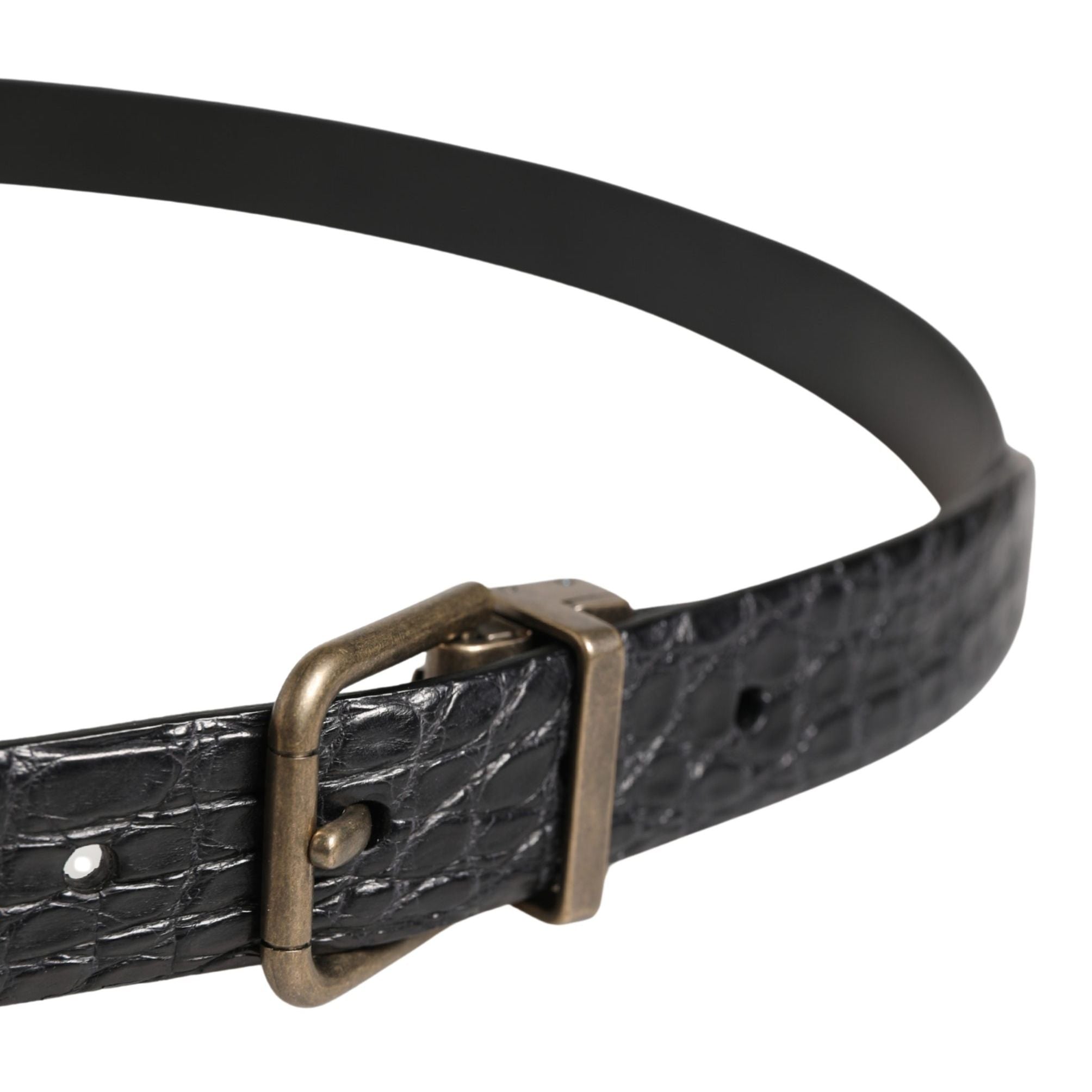 Dolce & Gabbana Men Black Exotic Leather Metal Buckle Belt