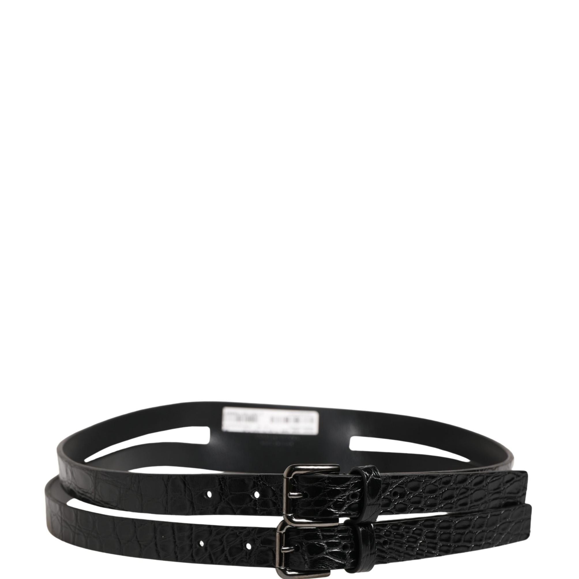 Dolce & Gabbana Black Double Strap Leather Silver Buckle Belt