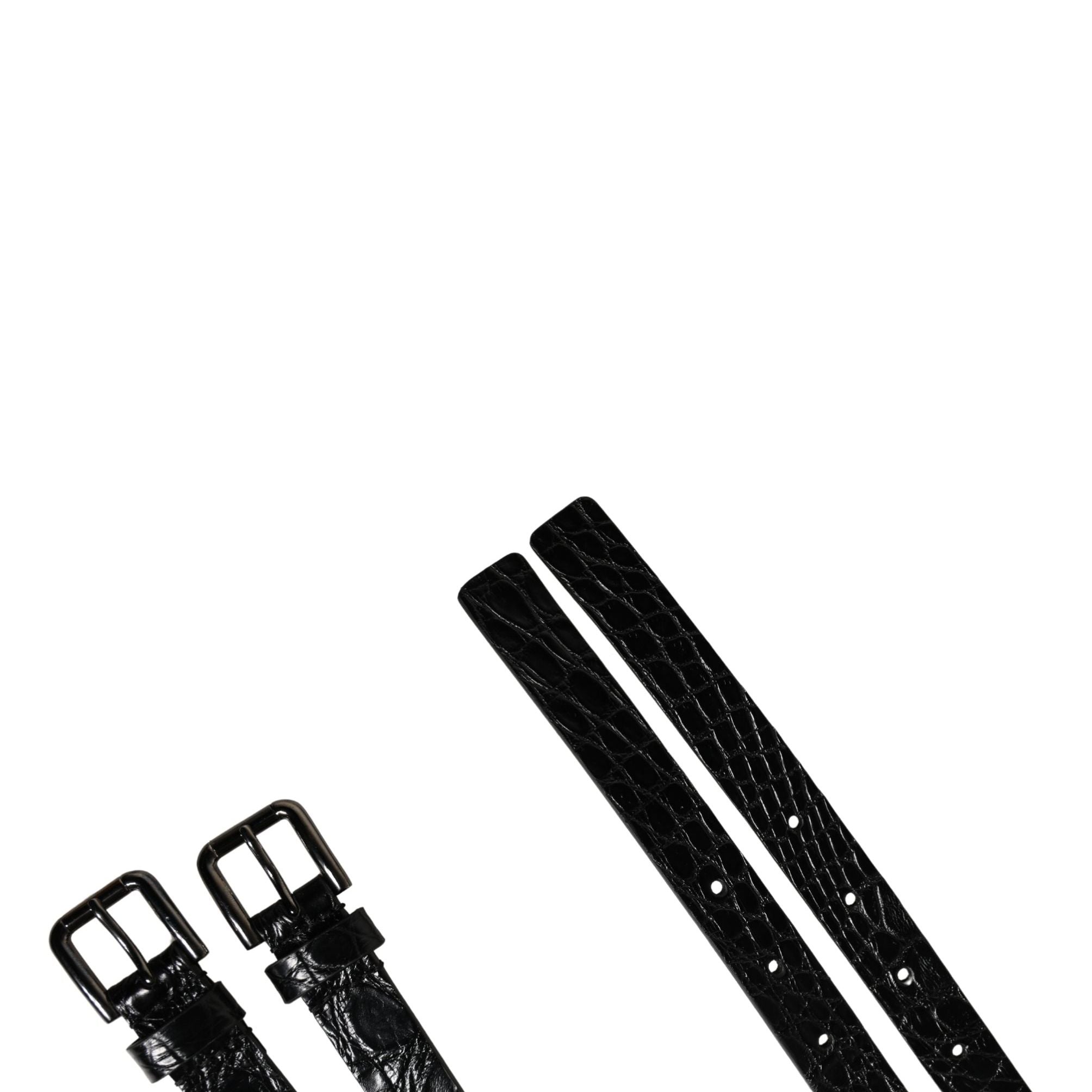 Dolce & Gabbana Black Double Strap Leather Silver Buckle Belt