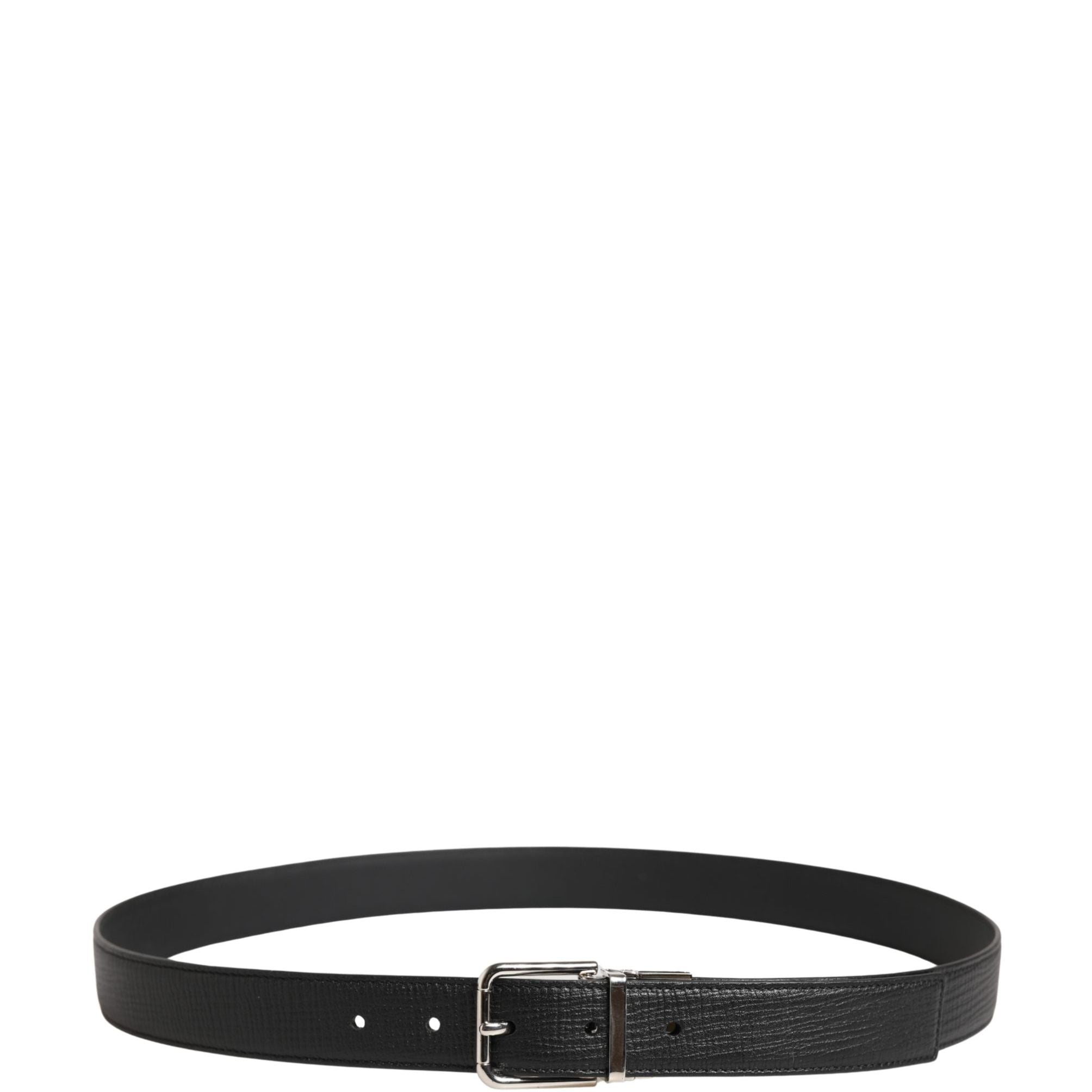 Dolce & Gabbana Men Black Classic Leather Metal Buckle Belt