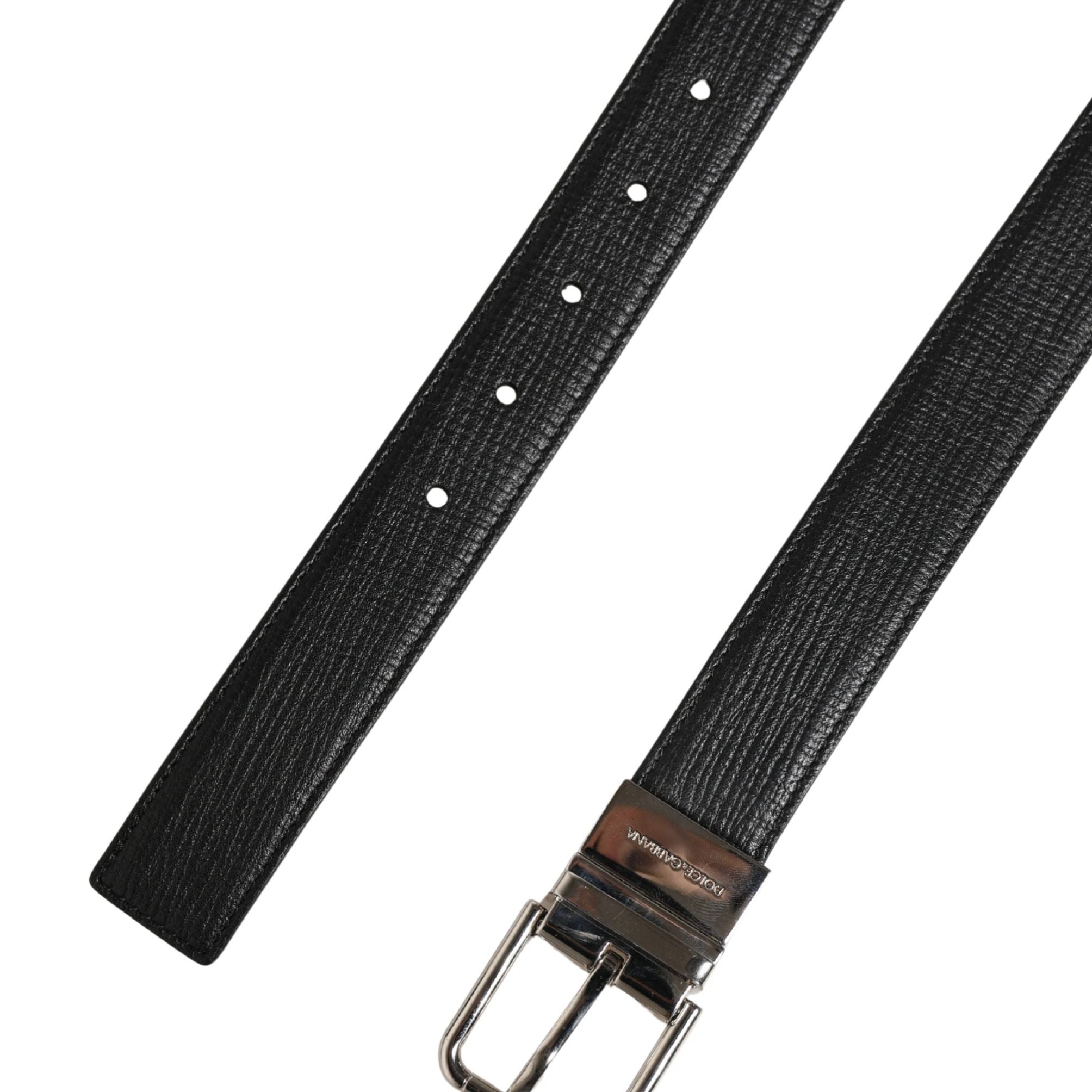 Dolce & Gabbana Men Black Classic Leather Metal Buckle Belt