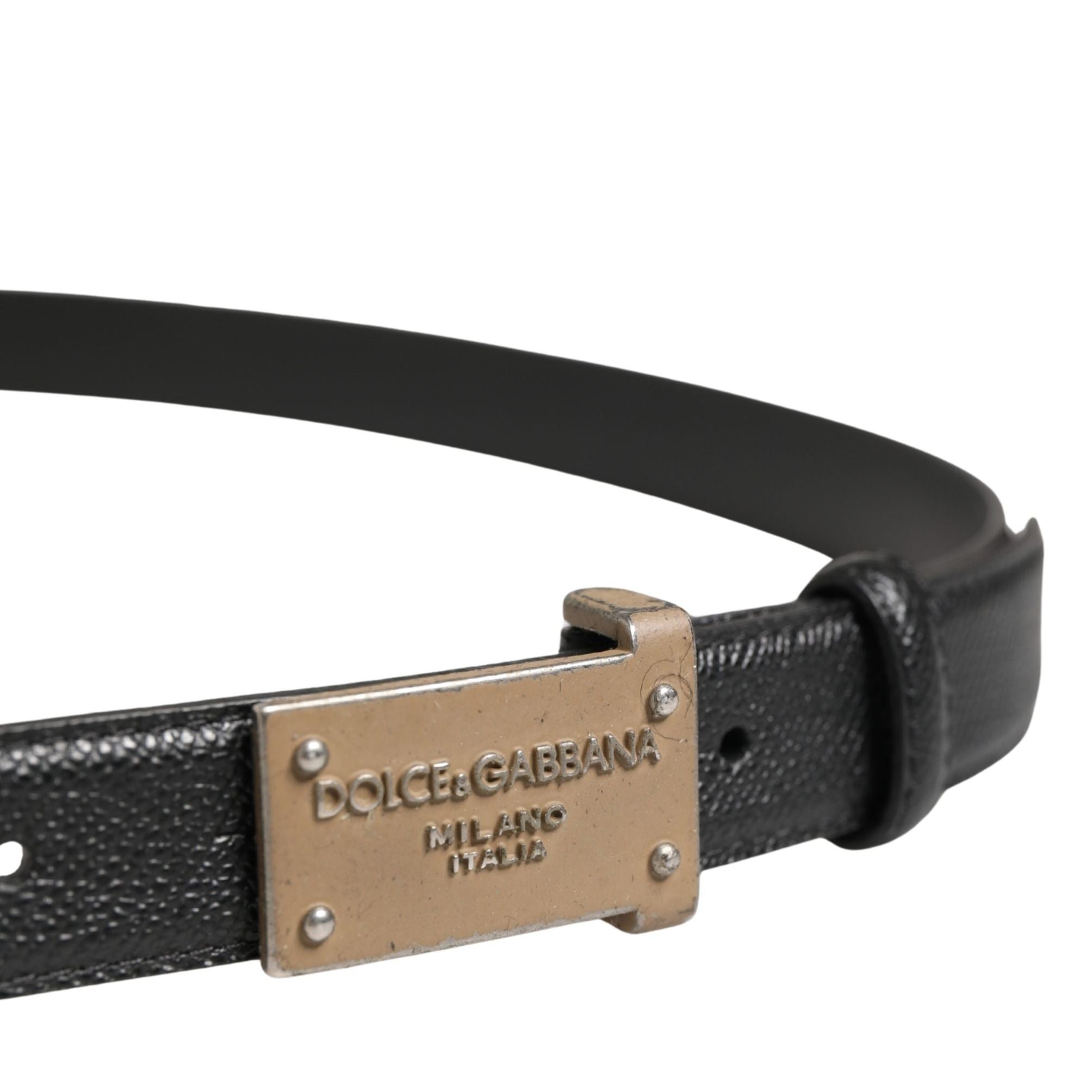 Dolce & Gabbana Men Black Calf Leather Logo Metal Buckle Belt
