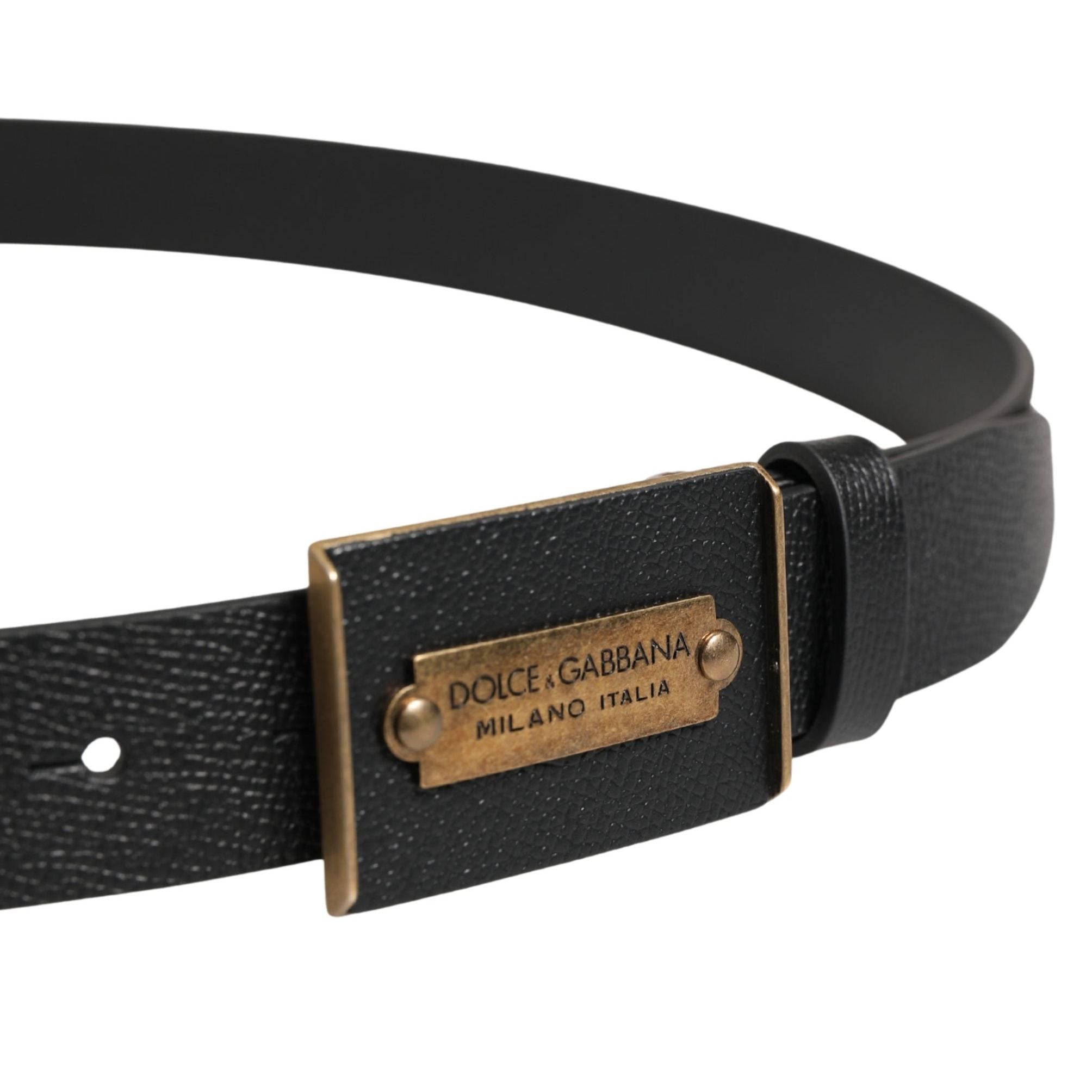 Dolce & Gabbana Men Black Calf Leather Metal Buckle Belt
