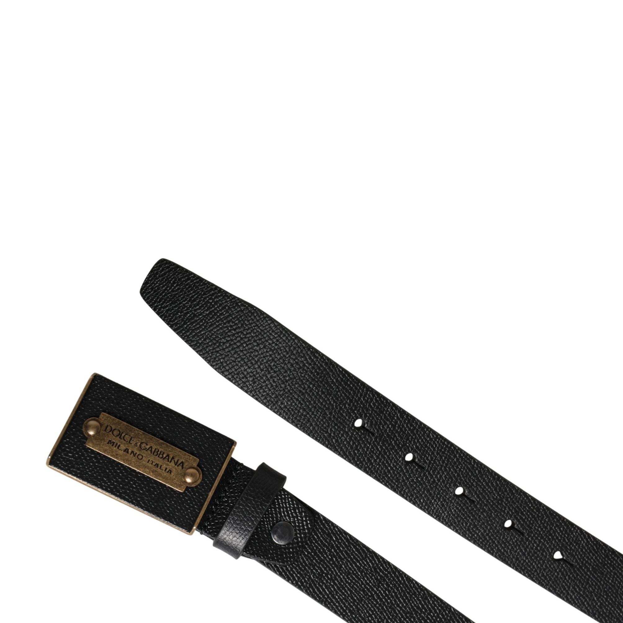 Dolce & Gabbana Men Black Calf Leather Metal Buckle Belt