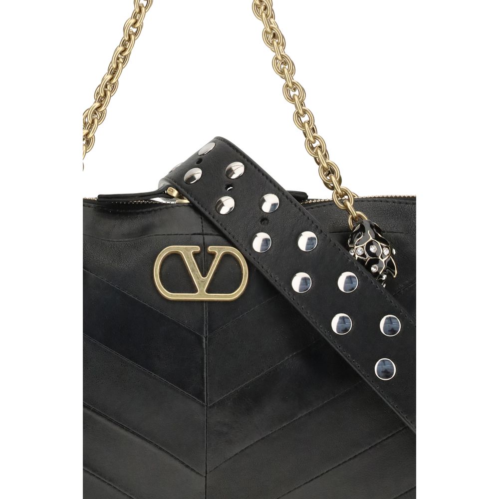 Valentino Garavani Black Calf Leather Bos Taurus Shoulder Bag