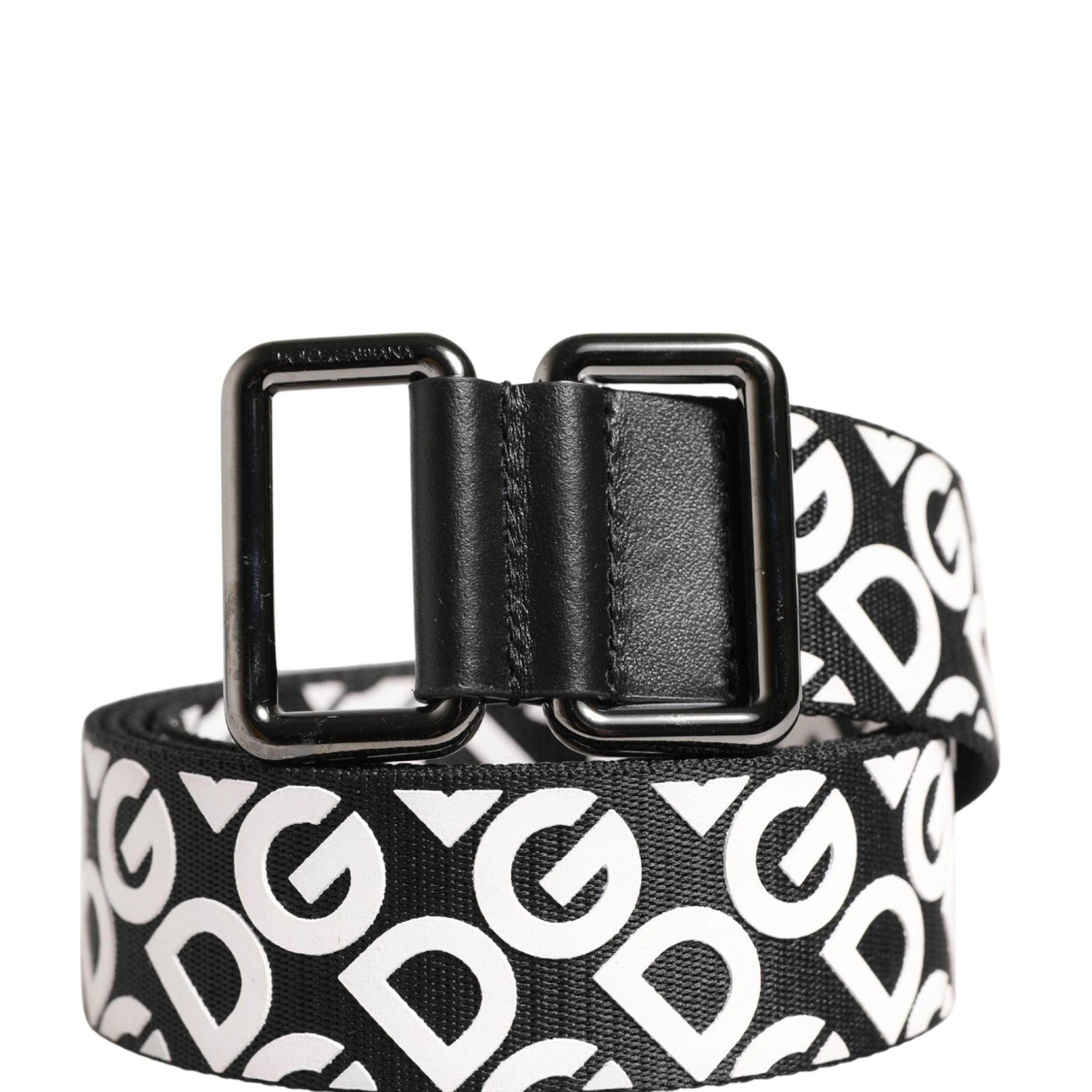 Dolce & Gabbana White Black Logo Leather Metal Buckle Belt