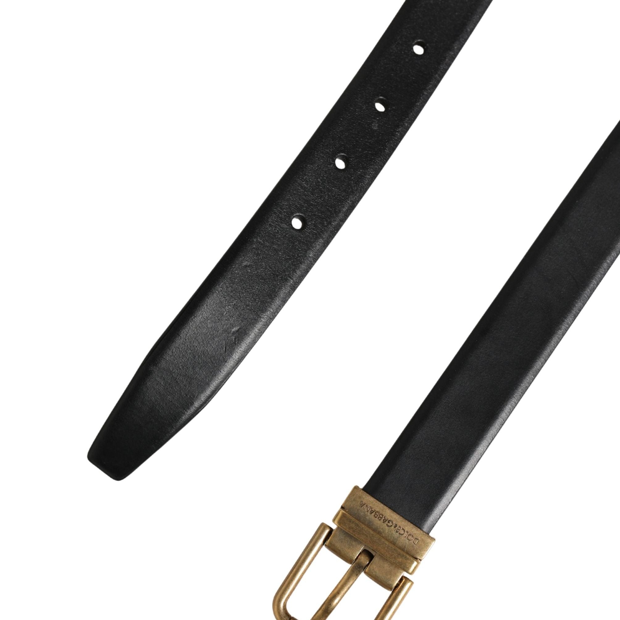 Dolce & Gabbana Men Black Classic Leather Metal Buckle Belt