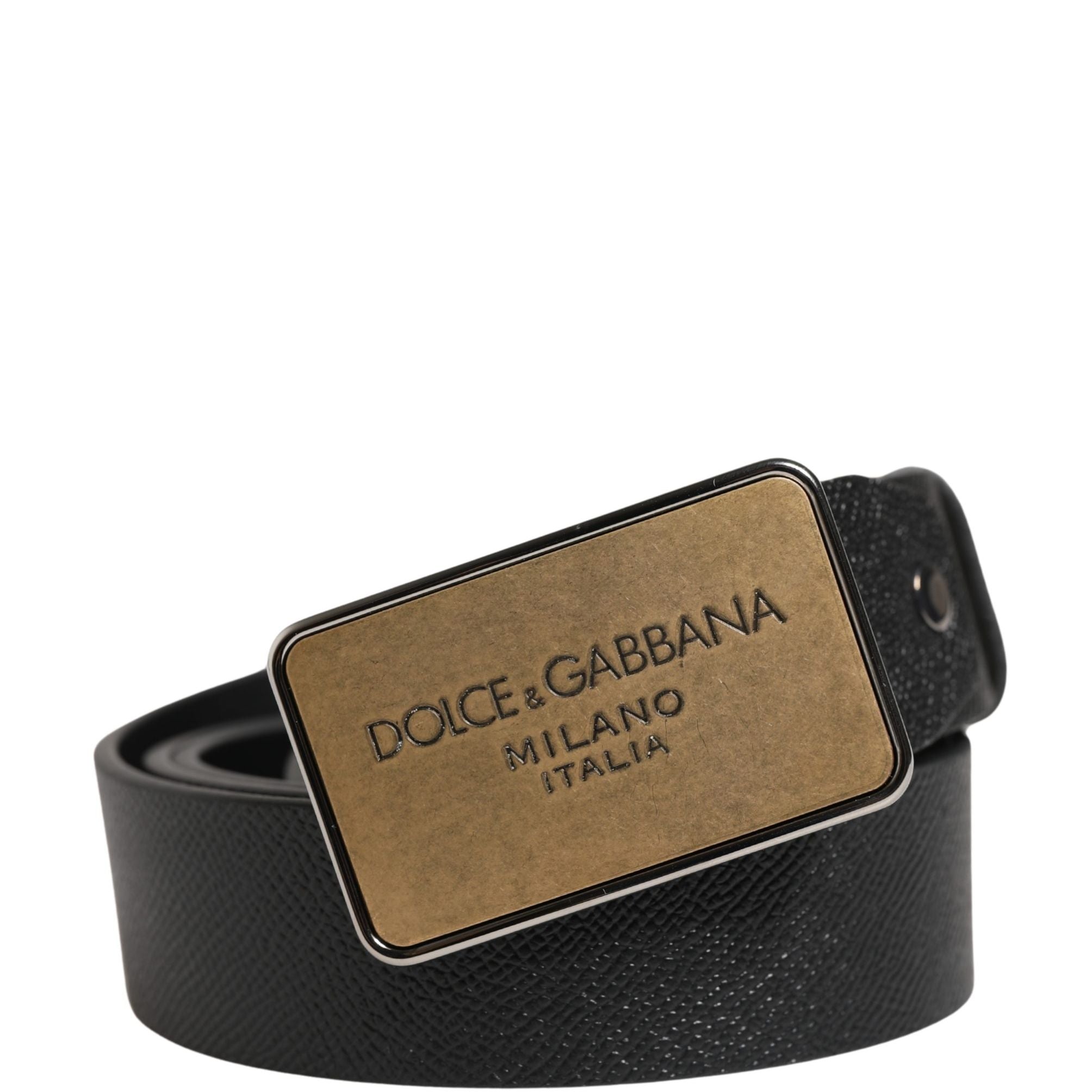 Dolce & Gabbana Black Classic Leather Logo Metal Buckle Belt