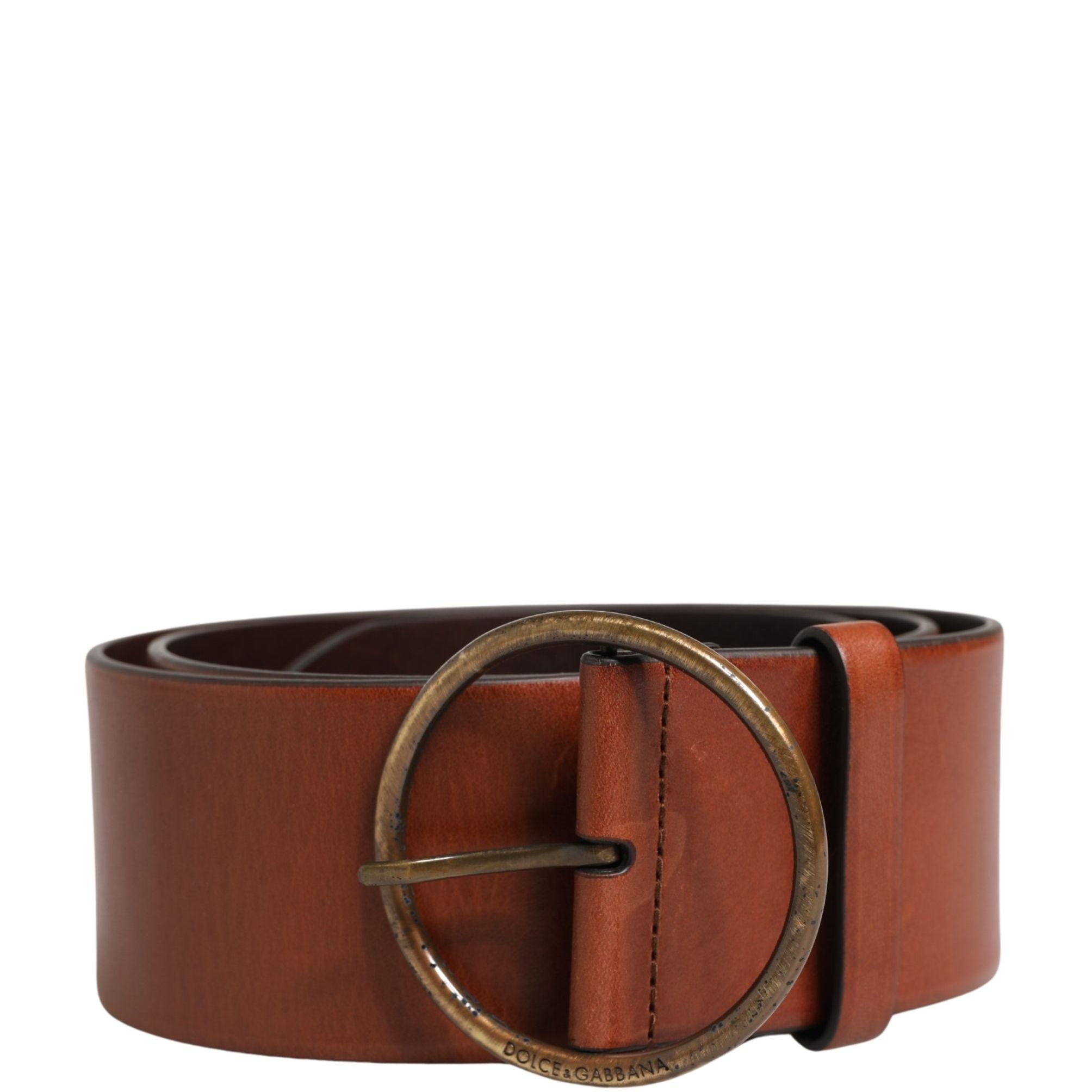 Dolce & Gabbana Men Brown Leather Wide Waist Metal Round Buckle Belt