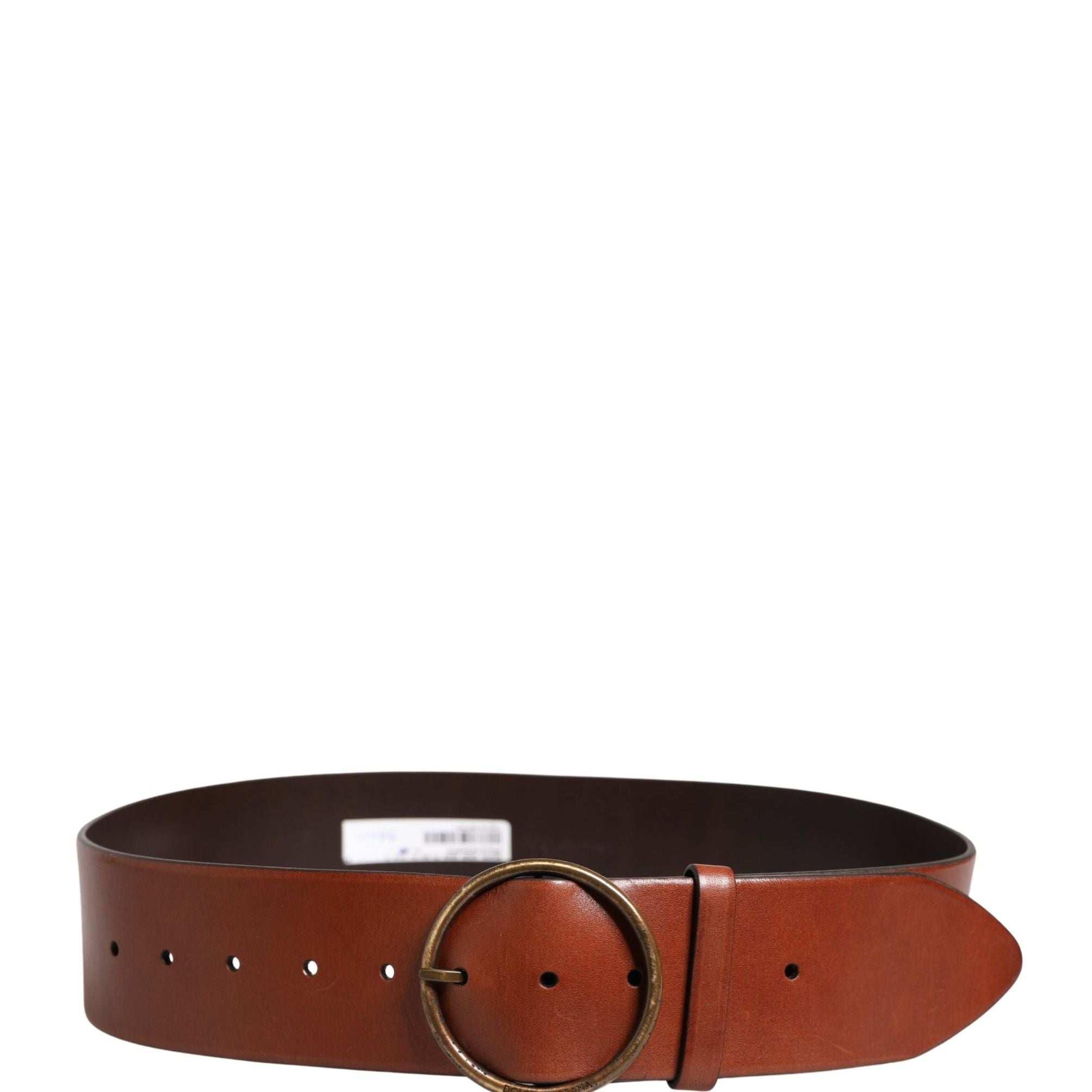 Dolce & Gabbana Men Brown Leather Wide Waist Metal Round Buckle Belt