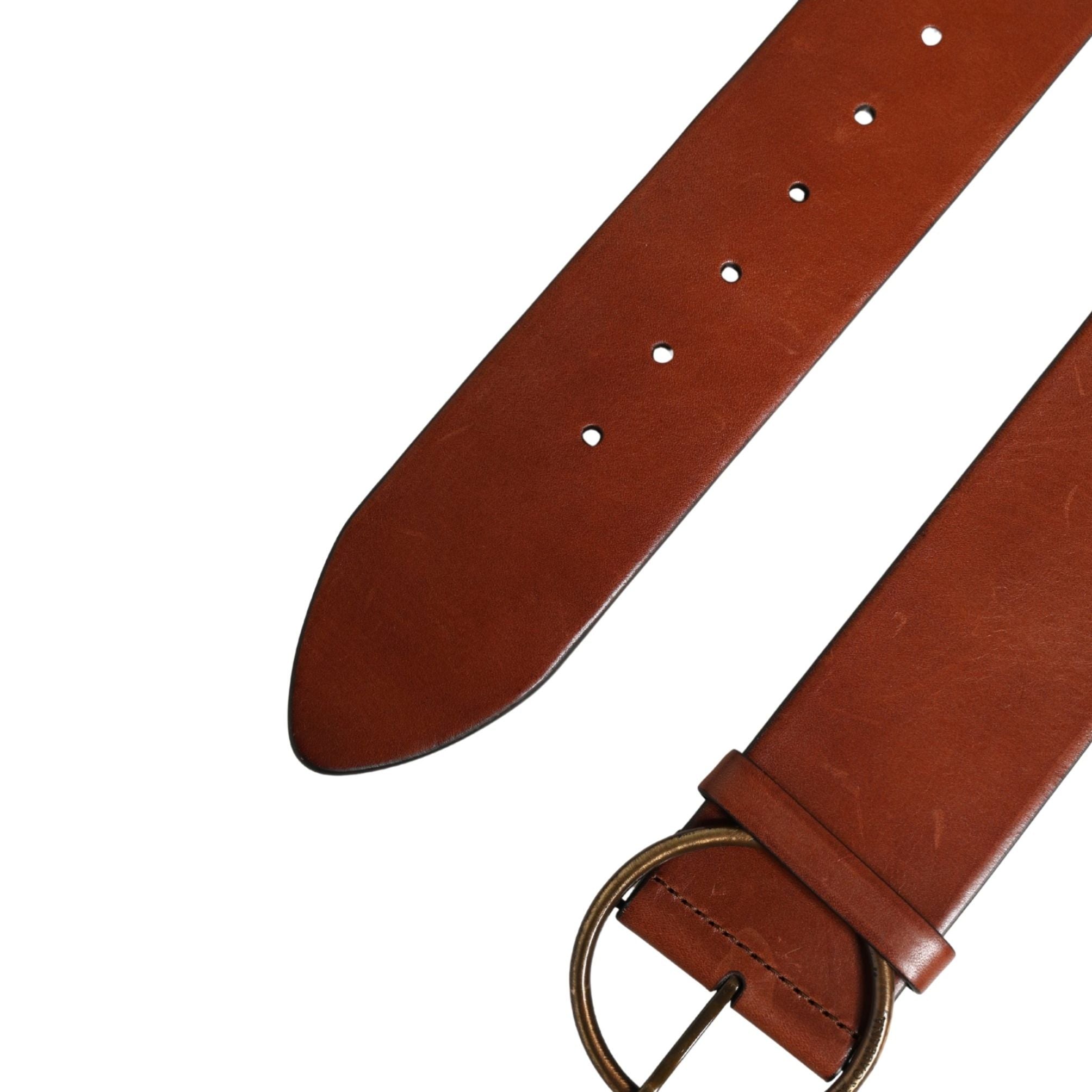 Dolce & Gabbana Men Brown Leather Wide Waist Metal Round Buckle Belt