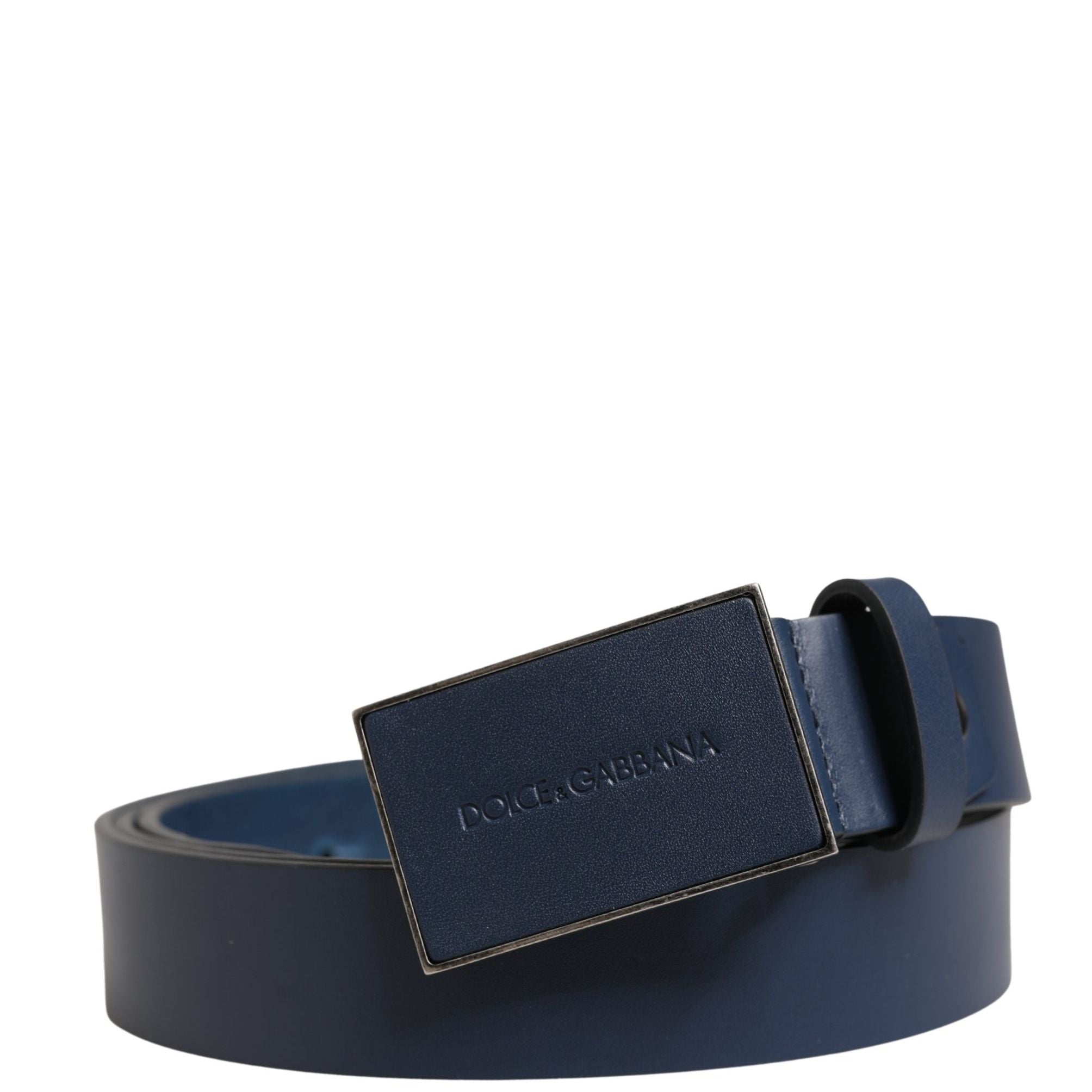 Dolce & Gabbana Men Blue Calf Leather Logo Metal Buckle Belt