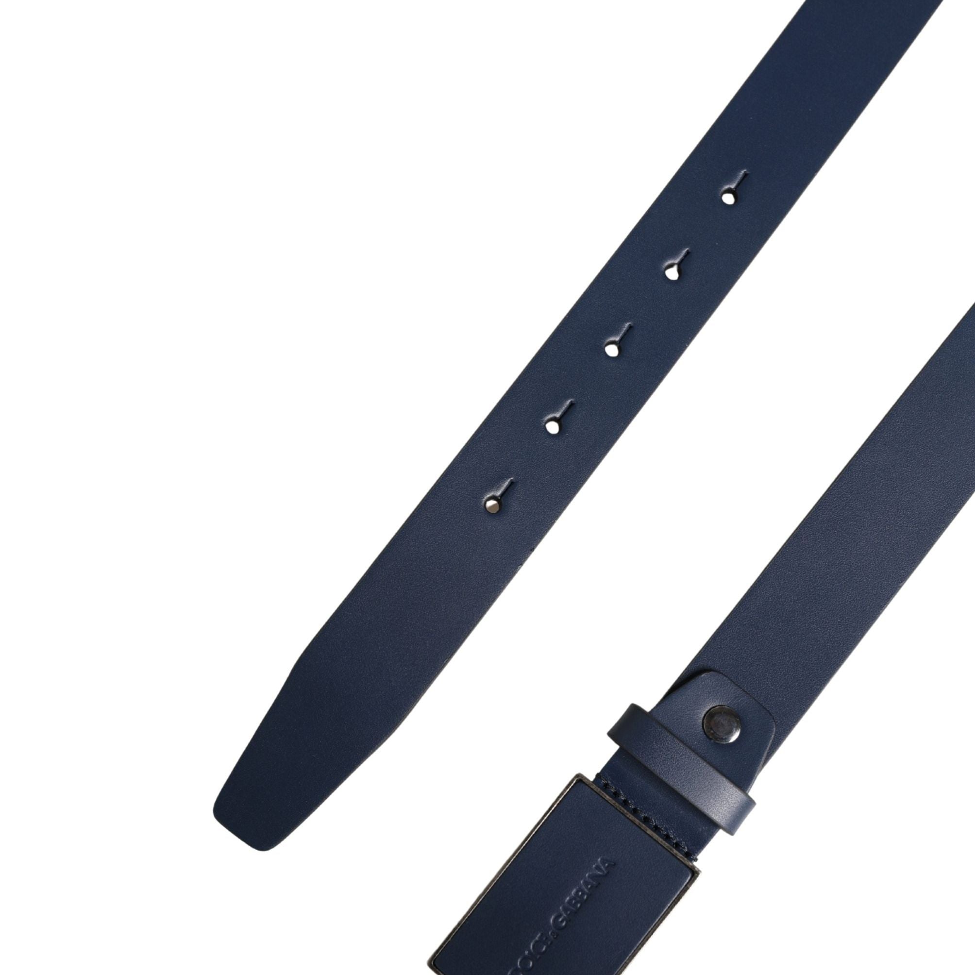 Dolce & Gabbana Men Blue Calf Leather Logo Metal Buckle Belt