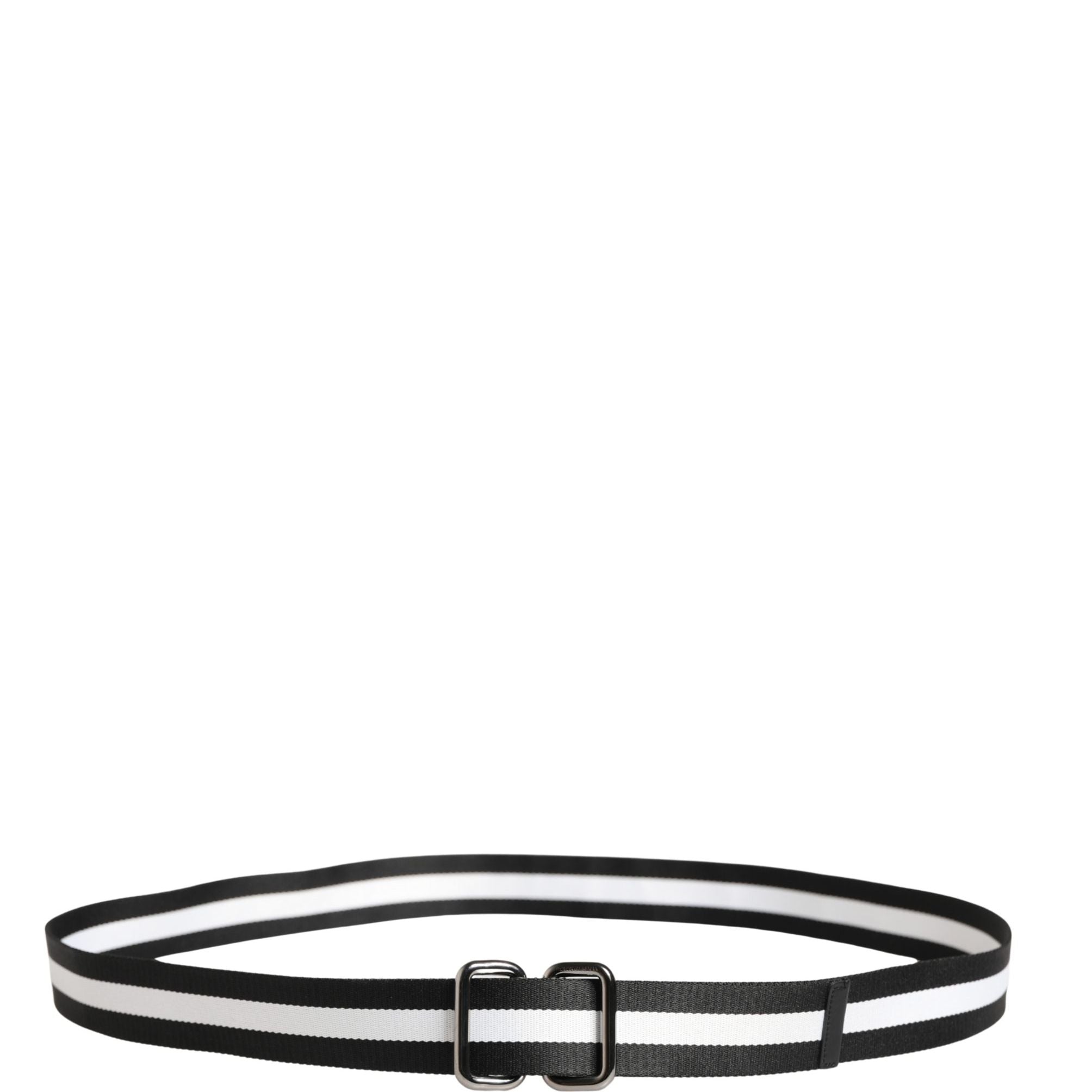 Dolce & Gabbana Men Black White Nylon Logo Metal Buckle Belt