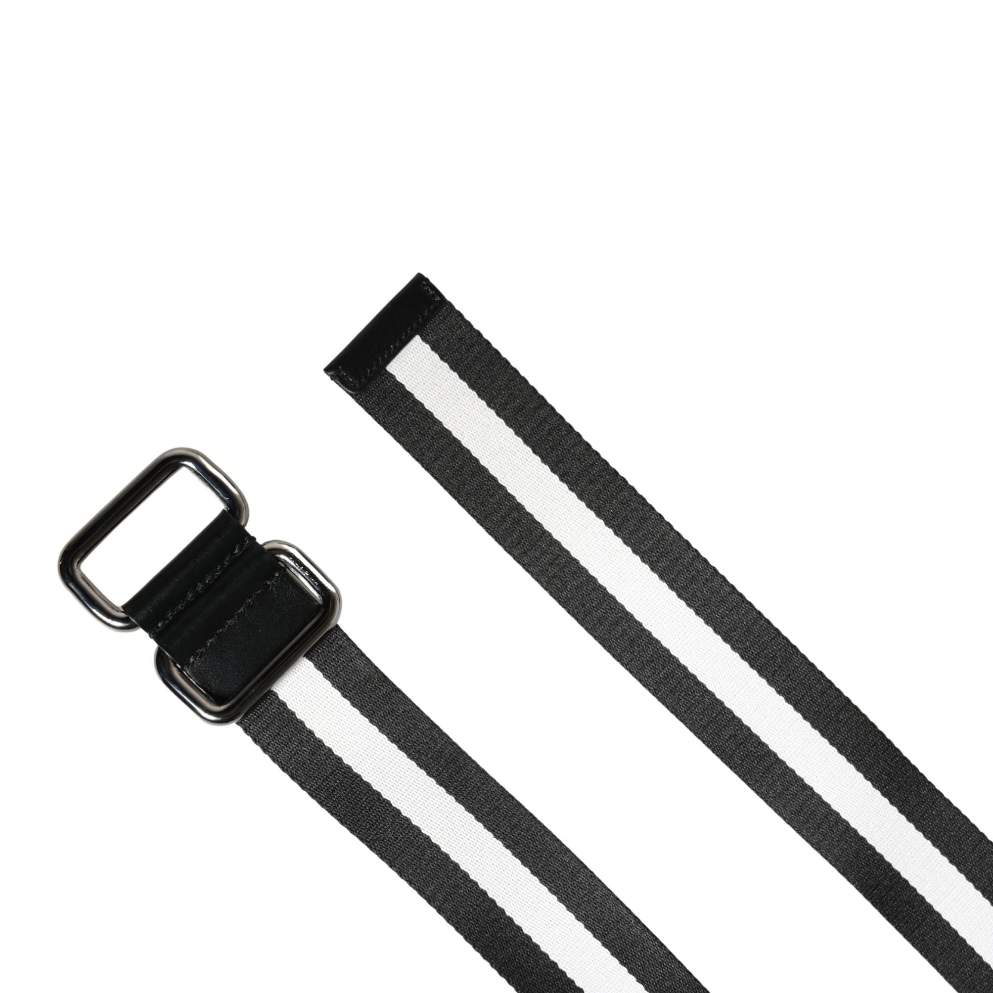 Dolce & Gabbana Men Black White Nylon Logo Metal Buckle Belt