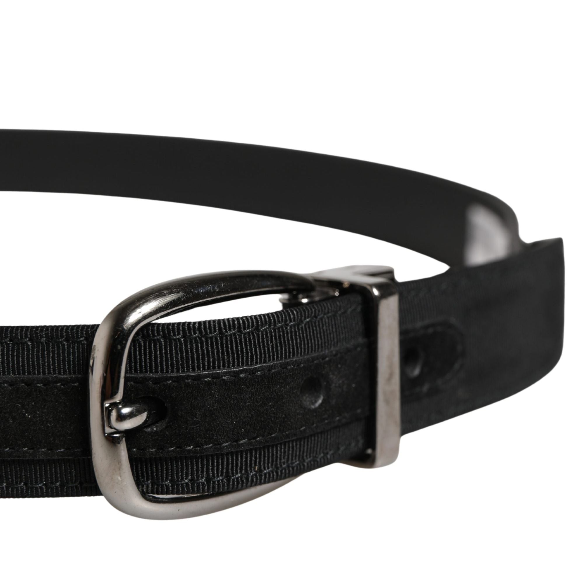 Dolce & Gabbana Men Black Viscose Silver Metal Buckle Belt