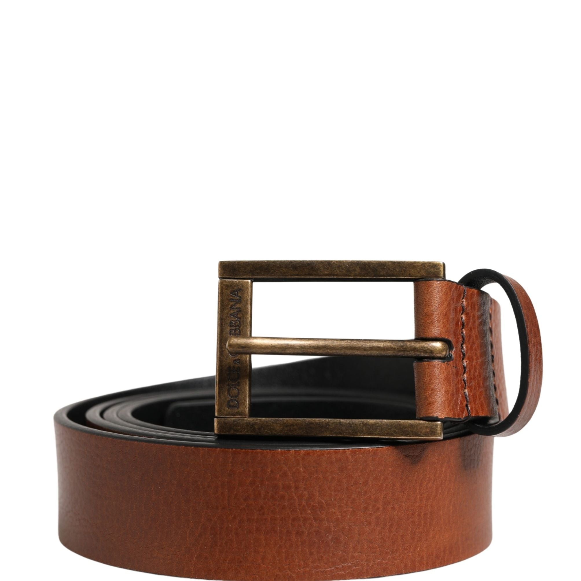 Dolce & Gabbana Men Brown Leather Classic Metal Buckle Belt