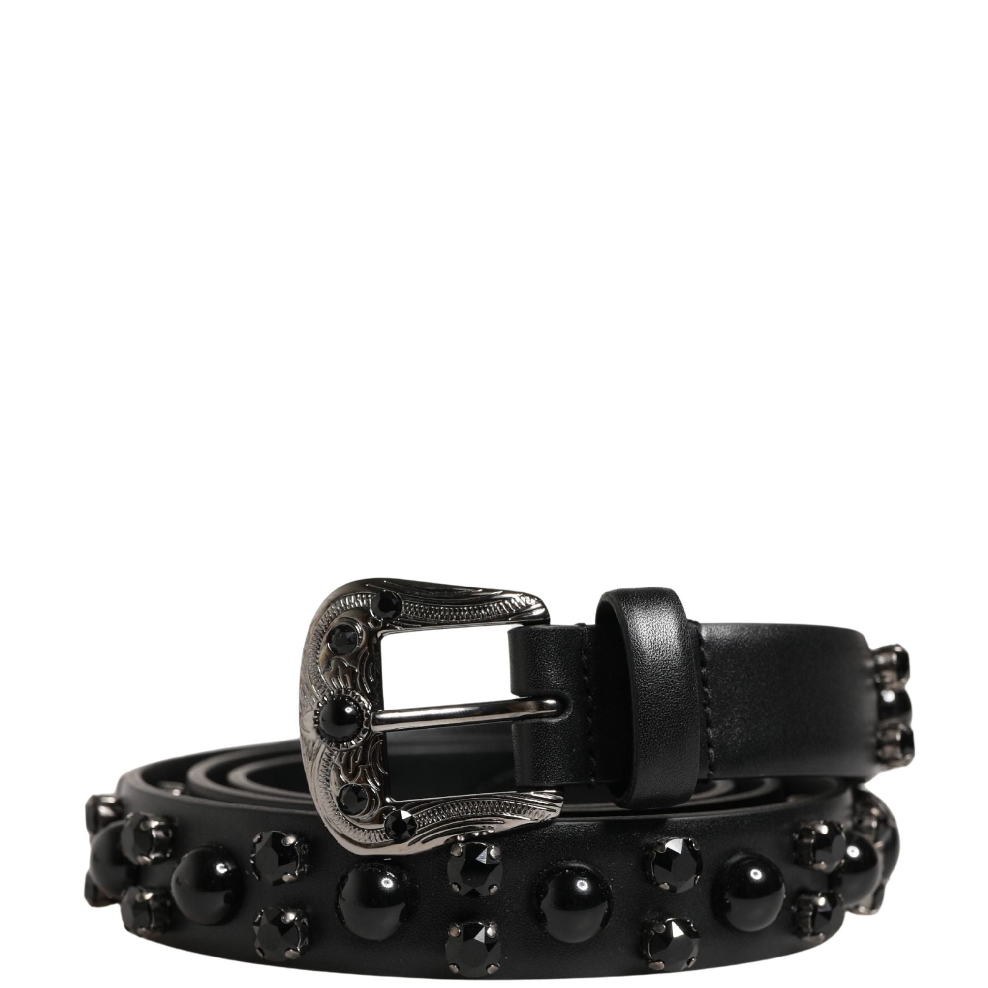 Dolce & Gabbana Men Black Calf Embellished Metal Buckle Belt