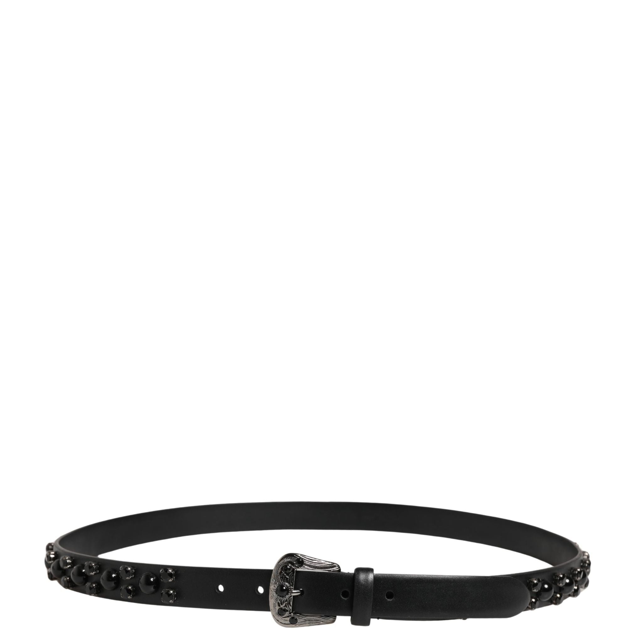 Dolce & Gabbana Men Black Calf Embellished Metal Buckle Belt