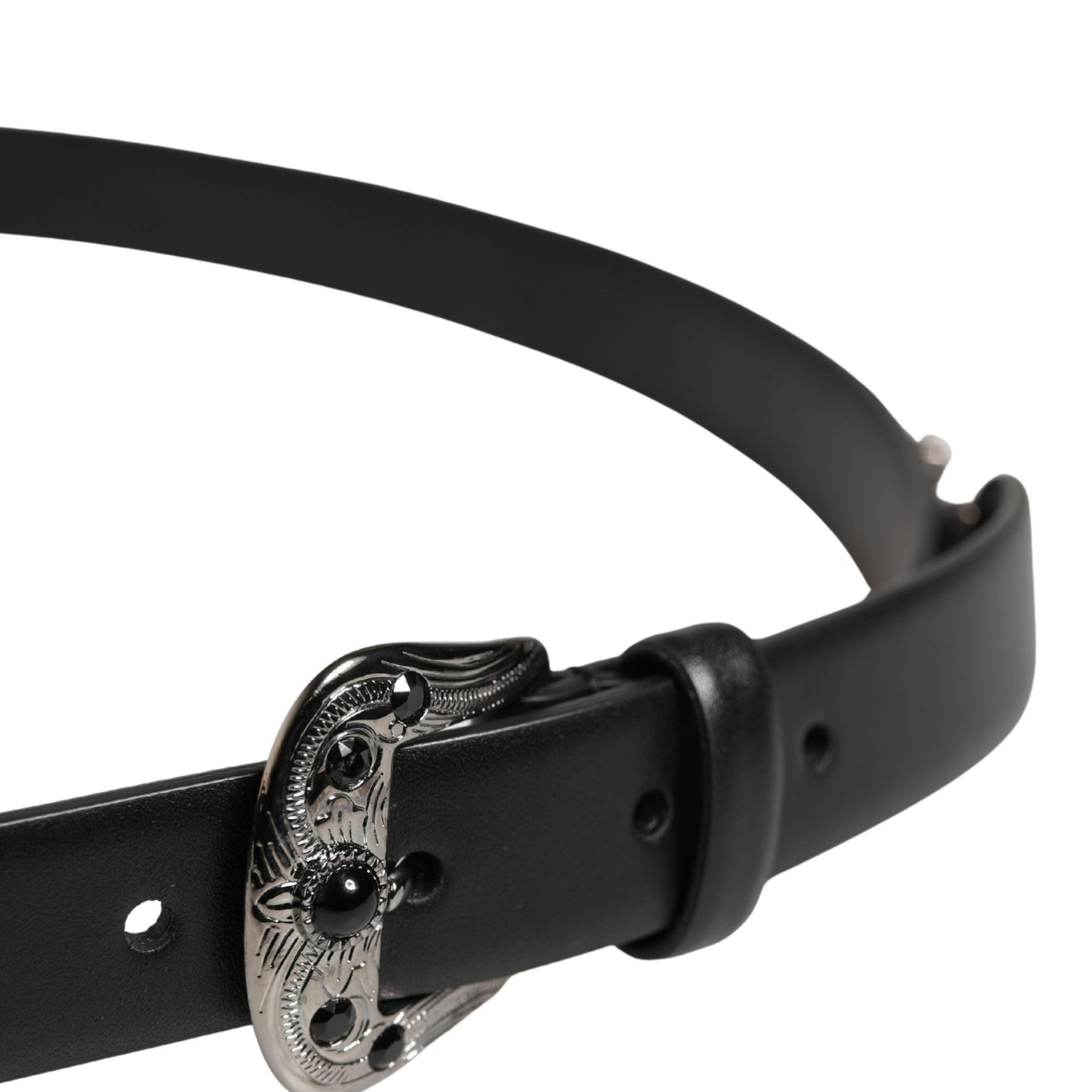 Dolce & Gabbana Men Black Calf Embellished Metal Buckle Belt