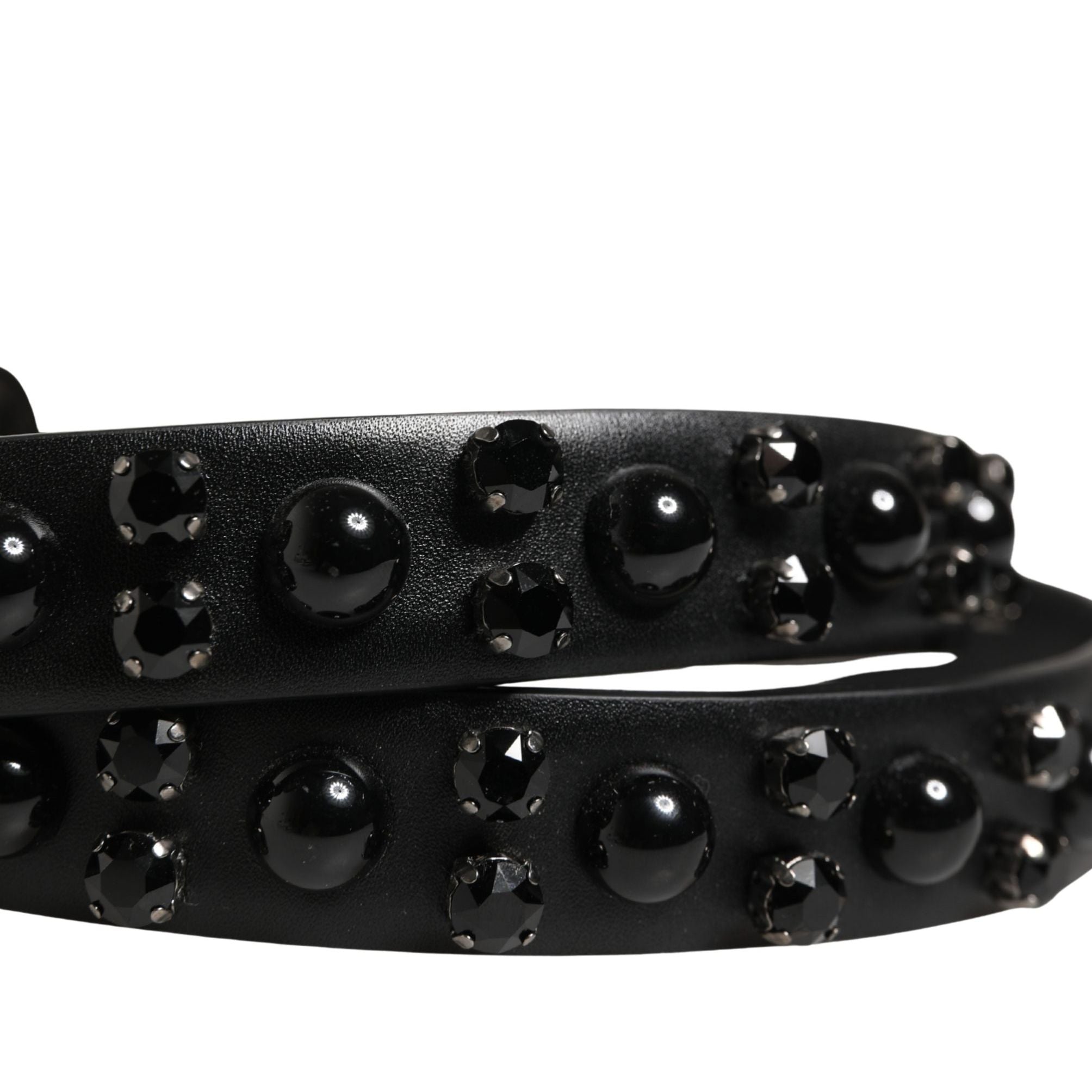 Dolce & Gabbana Men Black Calf Embellished Metal Buckle Belt