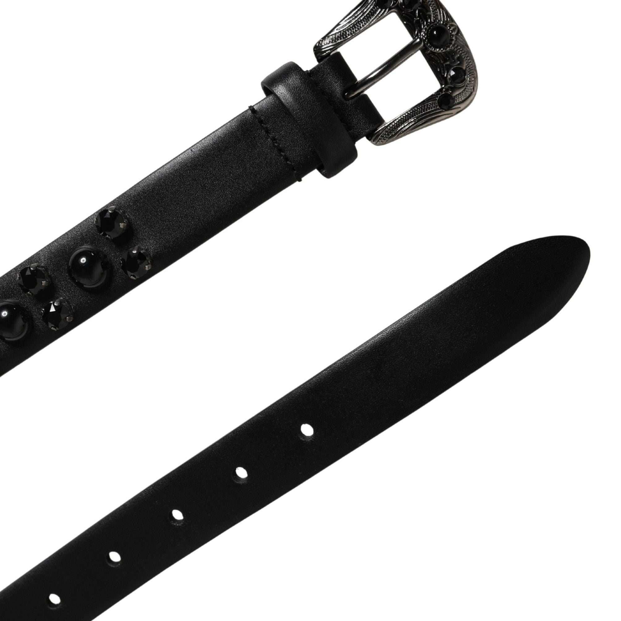 Dolce & Gabbana Men Black Calf Embellished Metal Buckle Belt