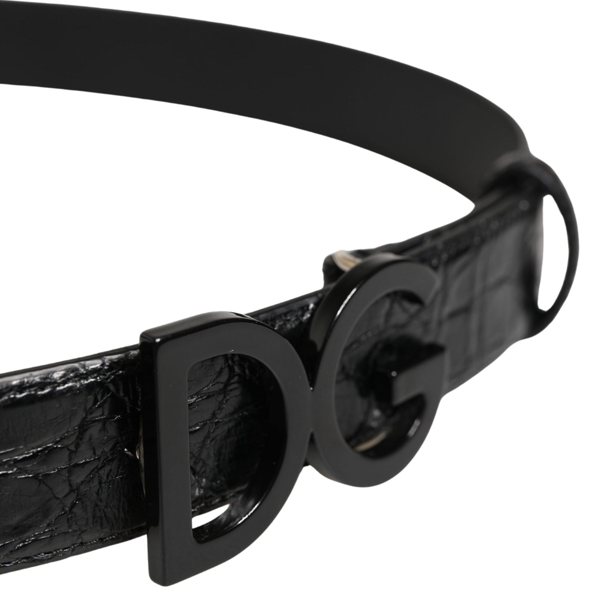Dolce & Gabbana Men Black Exotic Leather Logo Buckle Belt