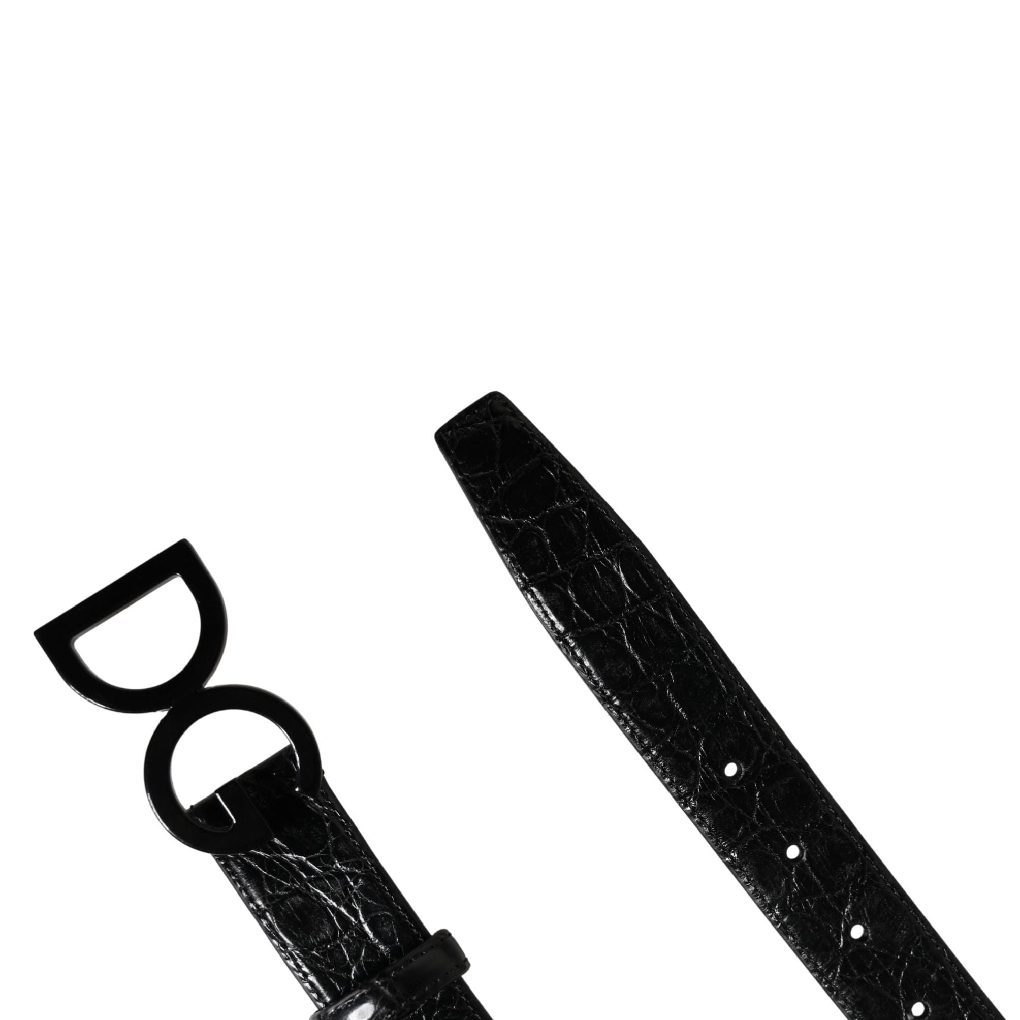 Dolce & Gabbana Men Black Exotic Leather Logo Buckle Belt