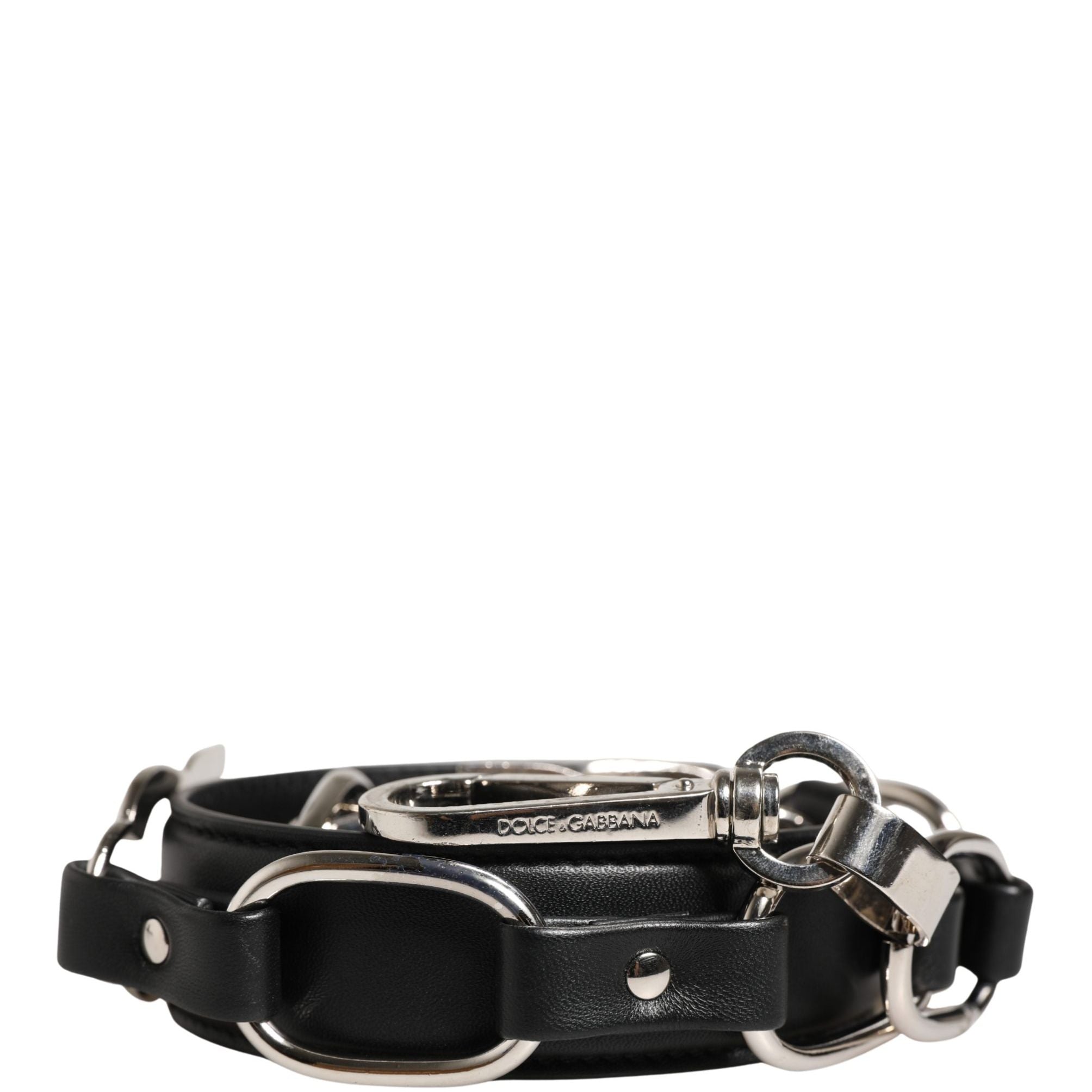 Dolce & Gabbana Black Leather Silver Chain Bag Accessory Shoulder Strap