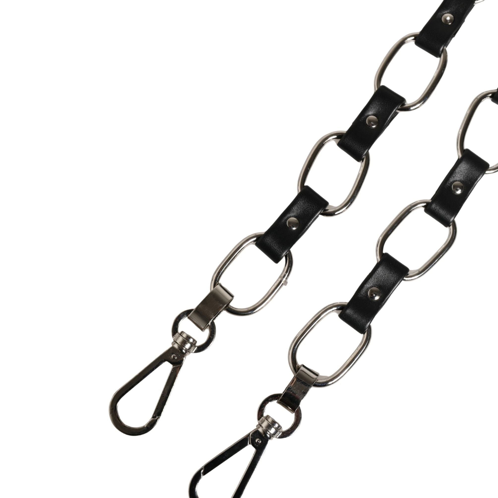 Dolce & Gabbana Black Leather Silver Chain Bag Accessory Shoulder Strap
