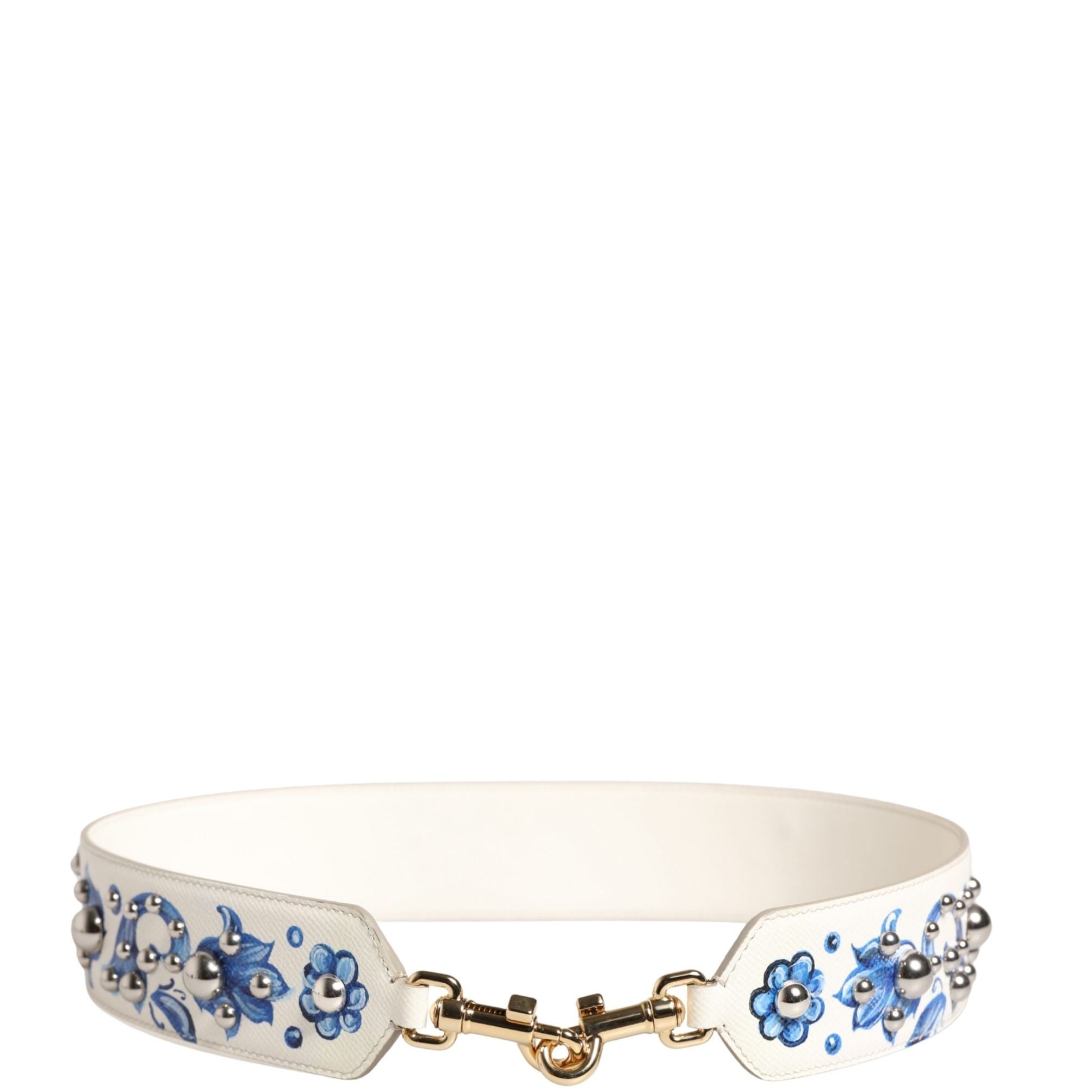 Dolce & Gabbana White Blue Floral Leather Stud Accessory Shoulder Strap