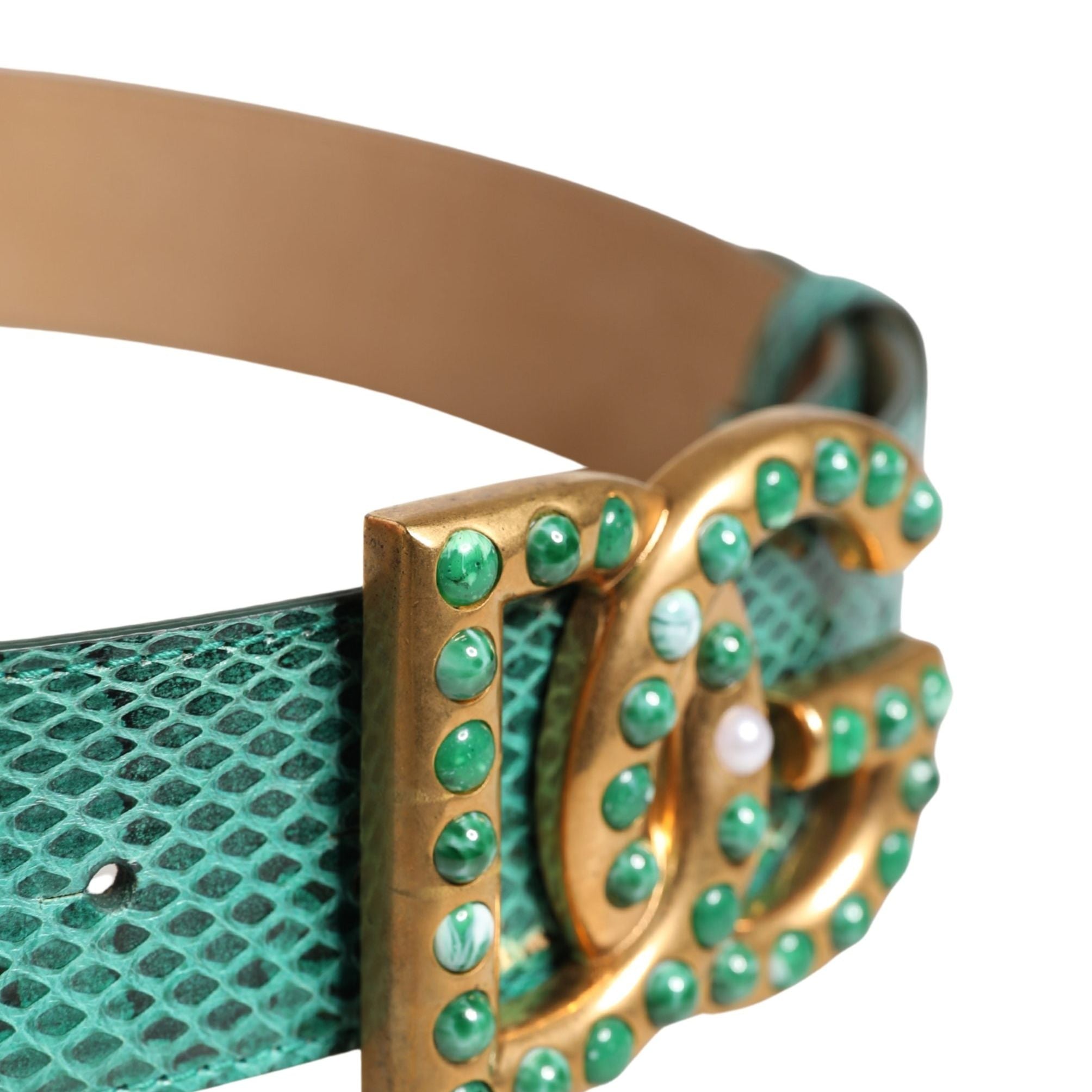 Dolce & Gabbana Green Leather DG Logo Embellished Buckle Belt