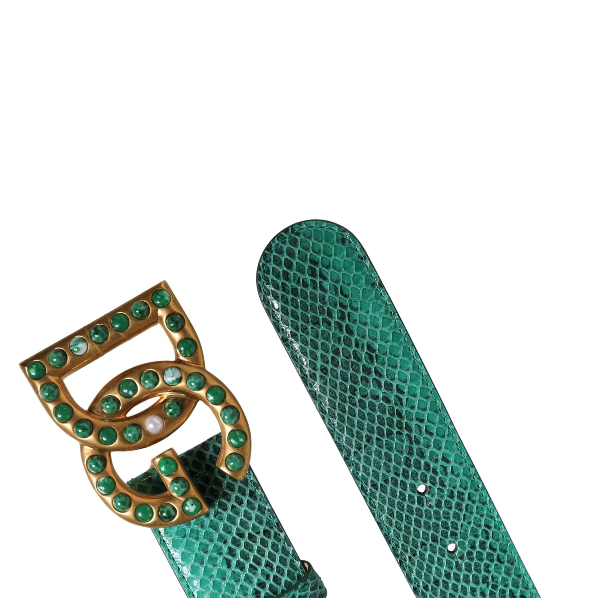 Dolce & Gabbana Green Leather DG Logo Embellished Buckle Belt