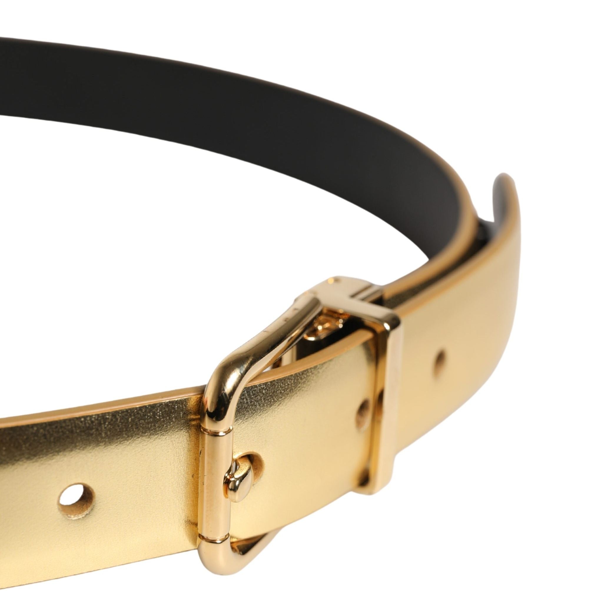 Dolce & Gabbana Gold Leather Black Crystals Metal Buckle Belt