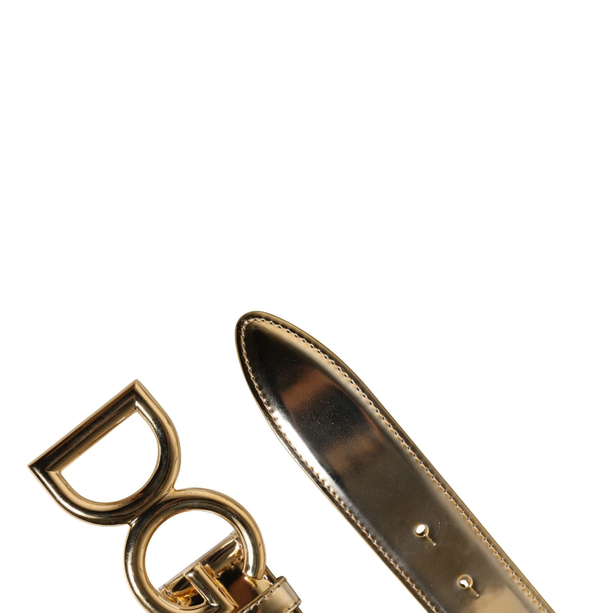 Dolce & Gabbana Gold Leather Black Crystals Metal Buckle Belt