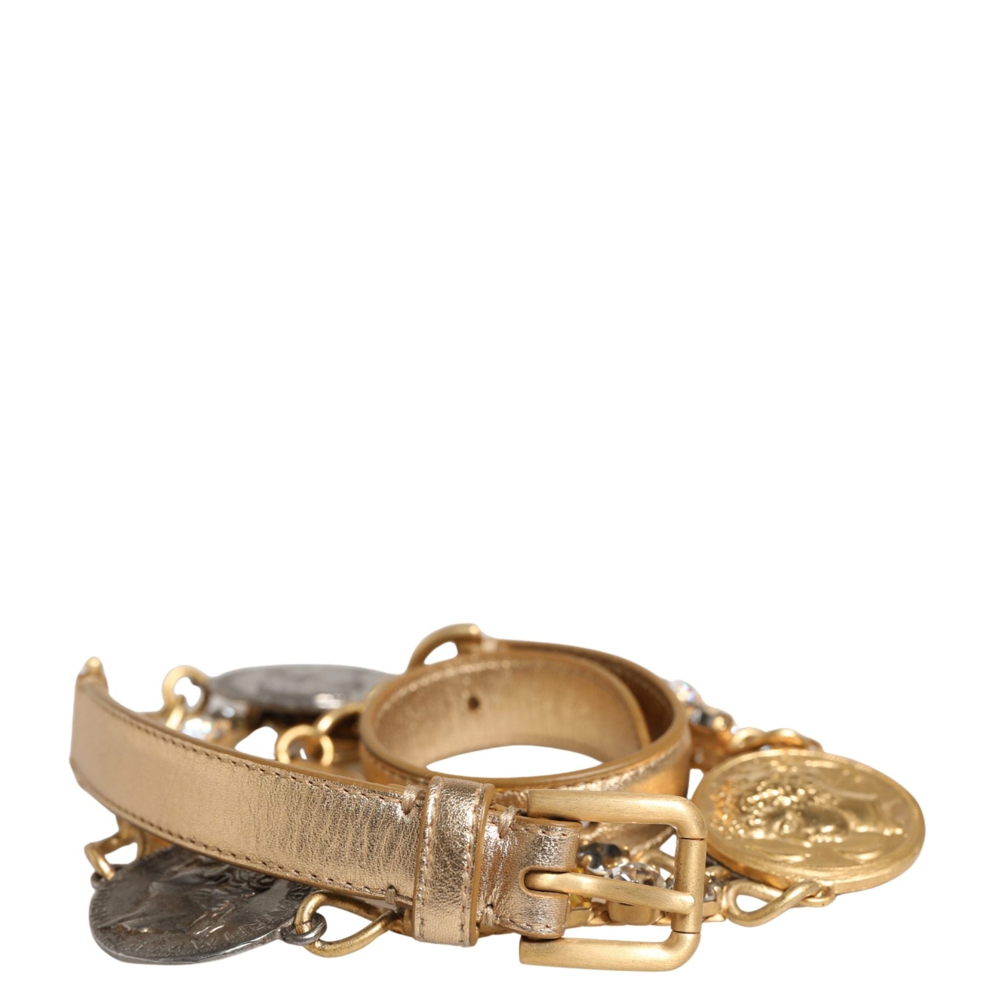 Dolce & Gabbana Gold Brass Chain Coin Embellished Metal Buckle Belt