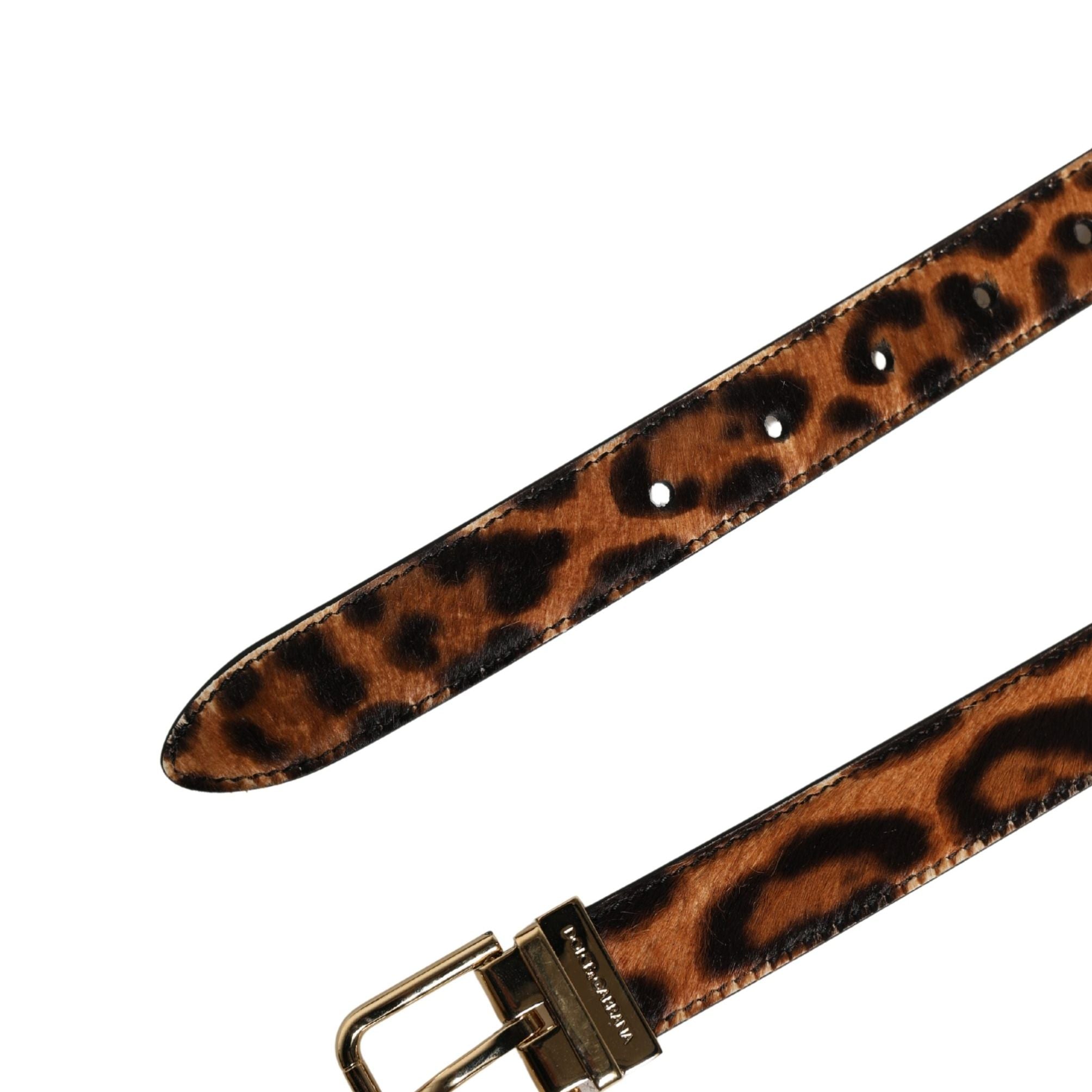 Dolce & Gabbana Brown Calf Fur Leopard Metal Buckle Belt