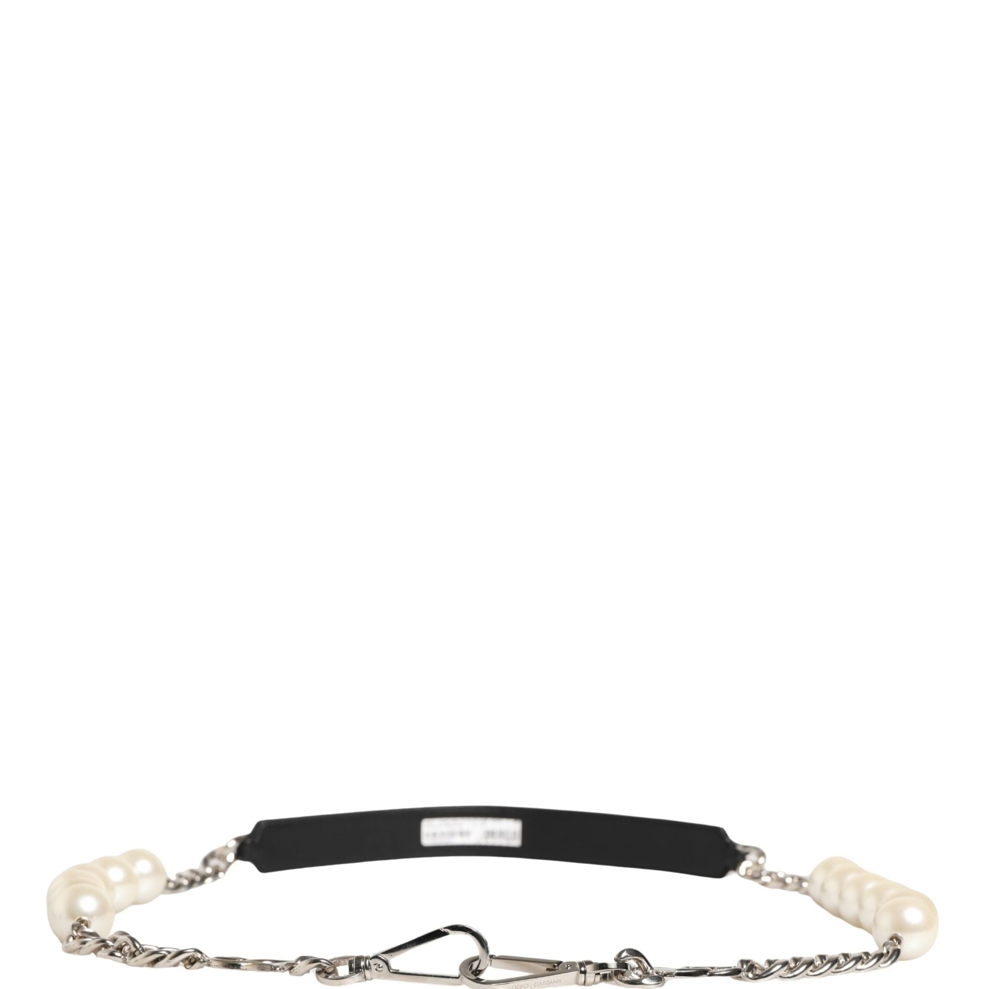 Dolce & Gabbana Black Leather Silver Chain Bag Accessory Shoulder Strap