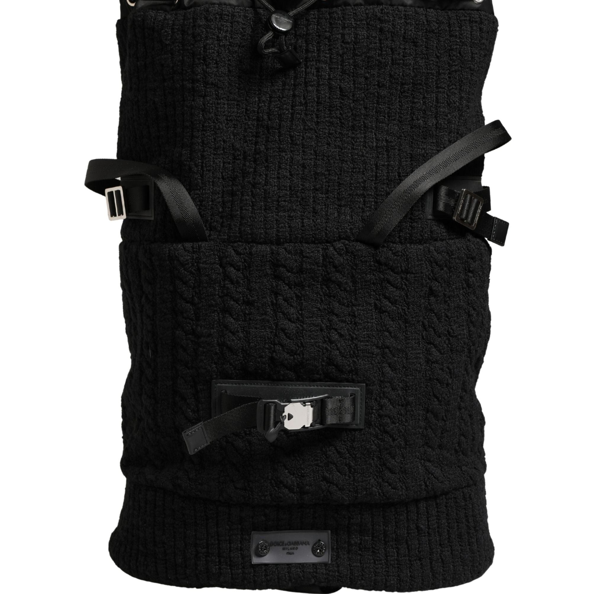 Dolce & Gabbana Black Tricot Wool Blend Duffel Backpack Travel Borse Bag