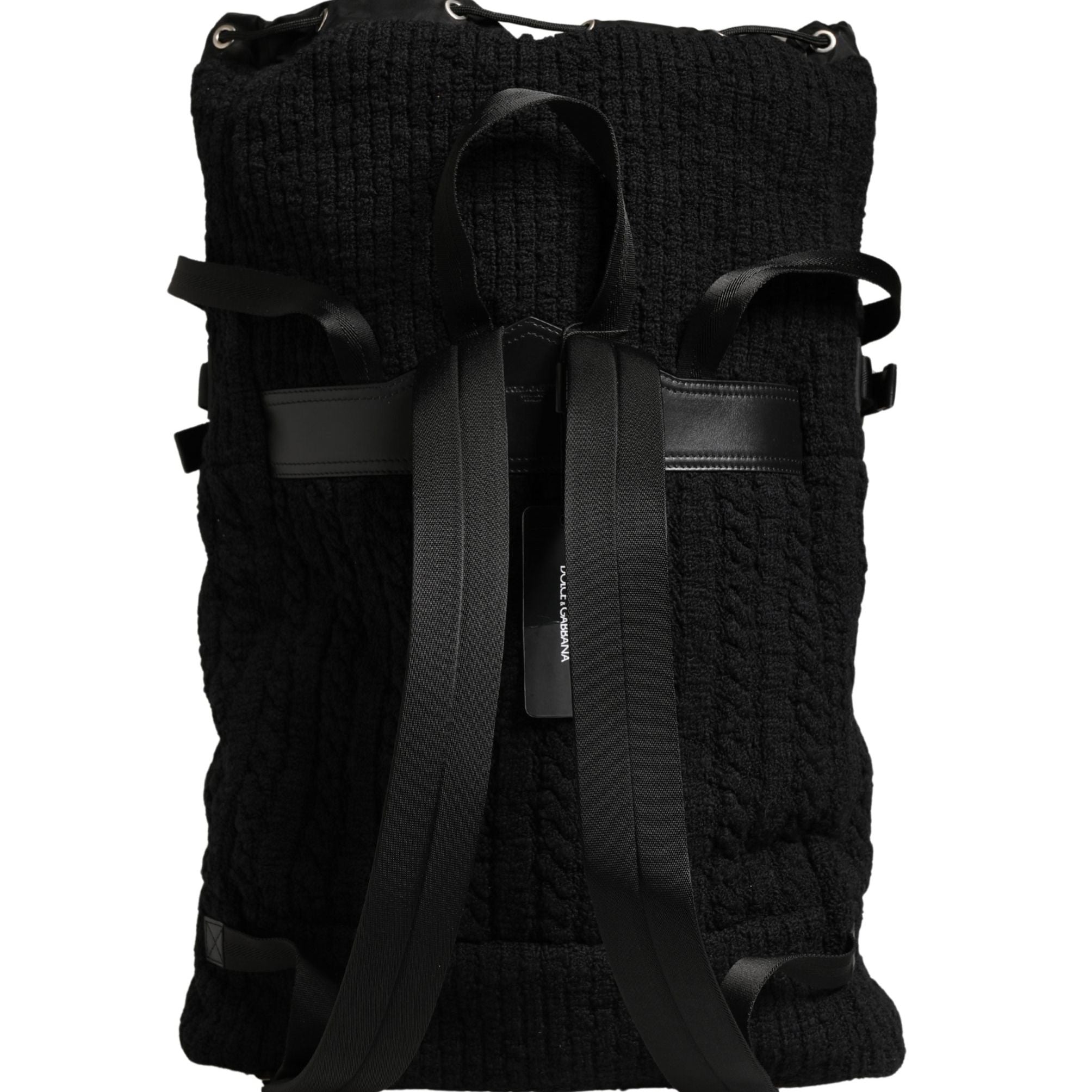 Dolce & Gabbana Black Tricot Wool Blend Duffel Backpack Travel Borse Bag