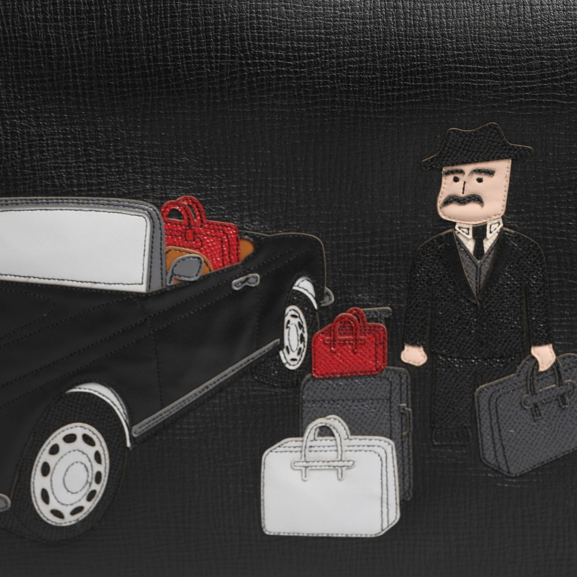 Dolce & Gabbana Black Car Man Applique Leather Weekender Borse Bag