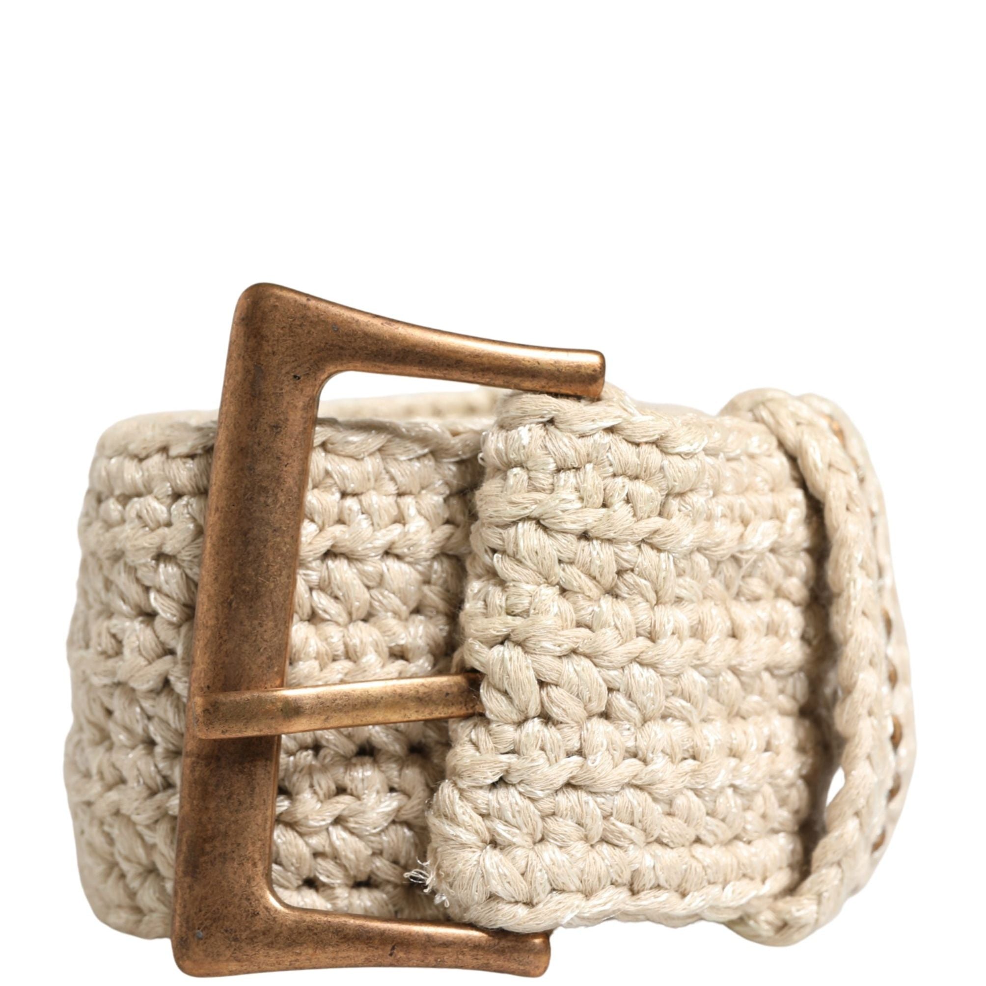 Ermanno Scervino Beige Woven Vintage Metal Buckle Waist Belt